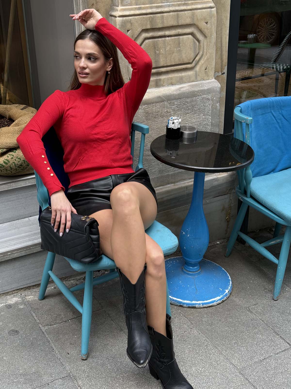 Korspan  Yarım  Balıkçı  Kolu Düğmeli Kazak