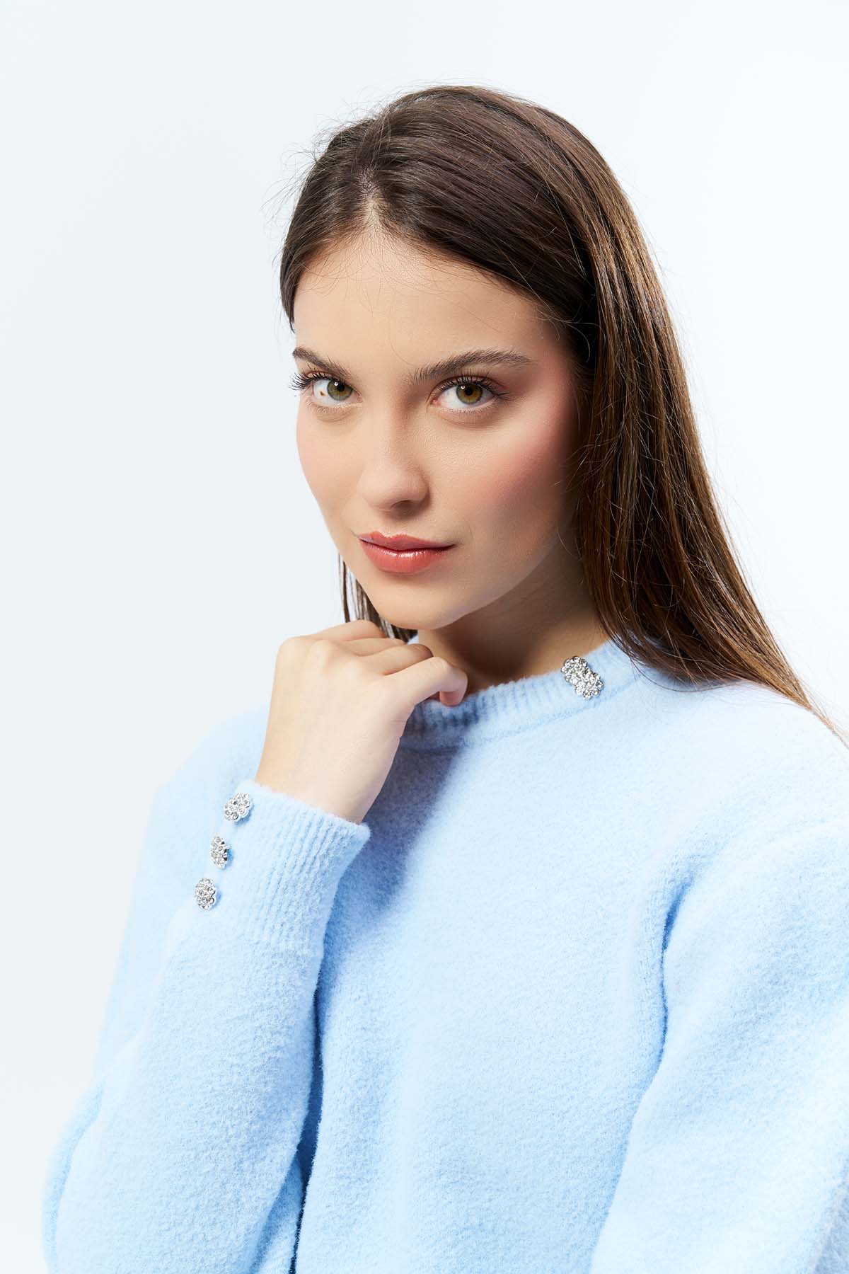 Angora Kolu Düğmeli Kazak