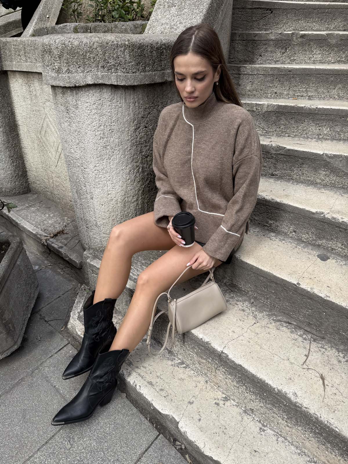 Şardonlu Kordineli Balıkcı Yaka Kazak