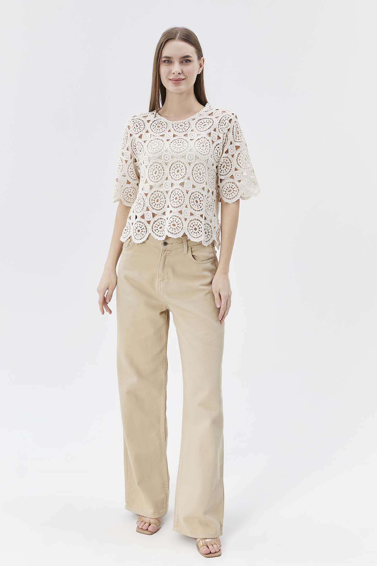 Kısa Kollu Kroket Bluz Crop Atlet