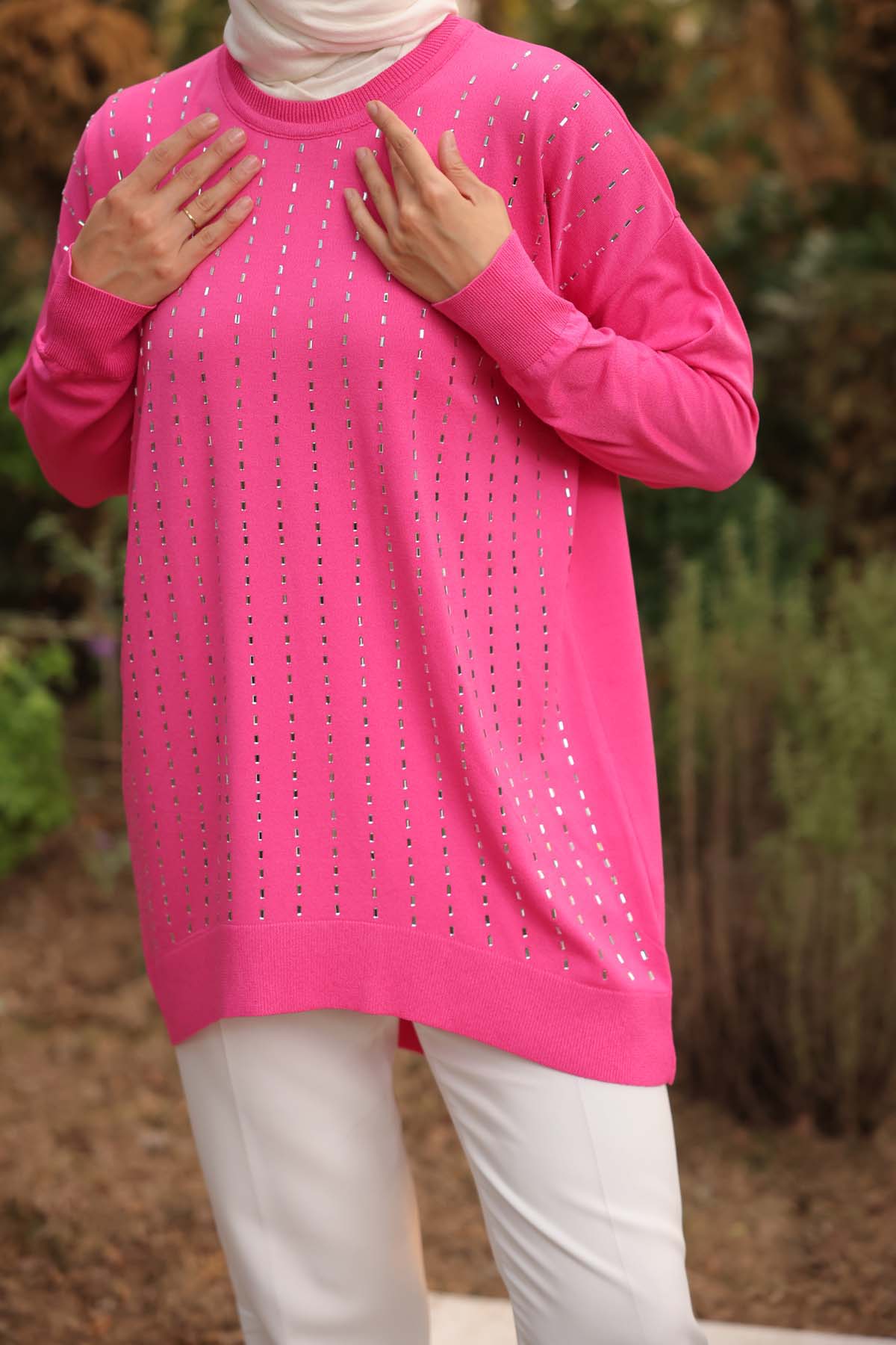 Soğuk Tuşe Evaze Taşlı Tunik