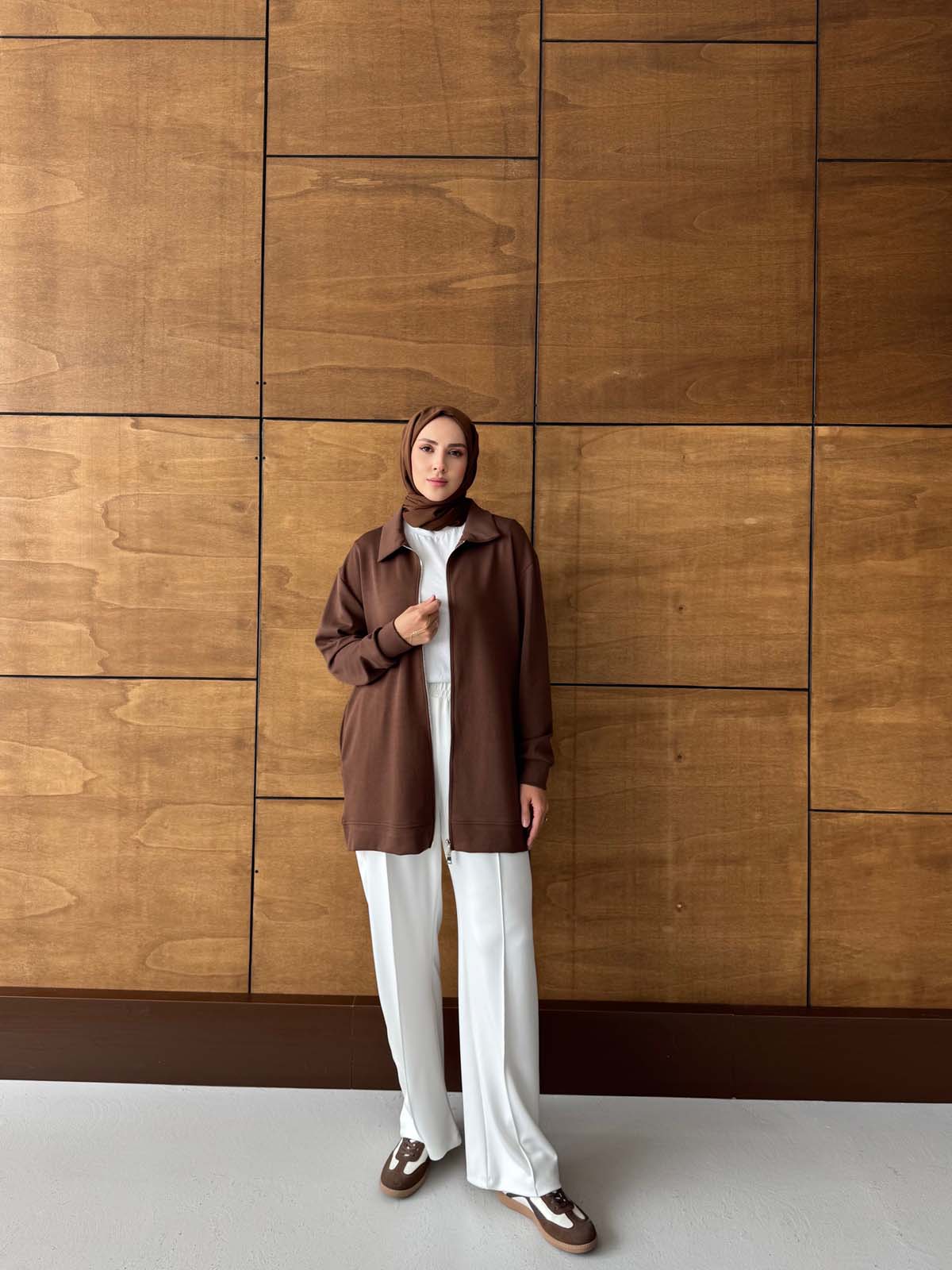 Şık Fermuarlı Uzun Hırka