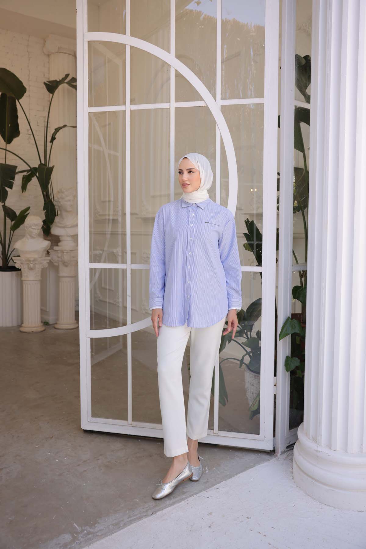 Çizgili Garnili Uzun Gömlek