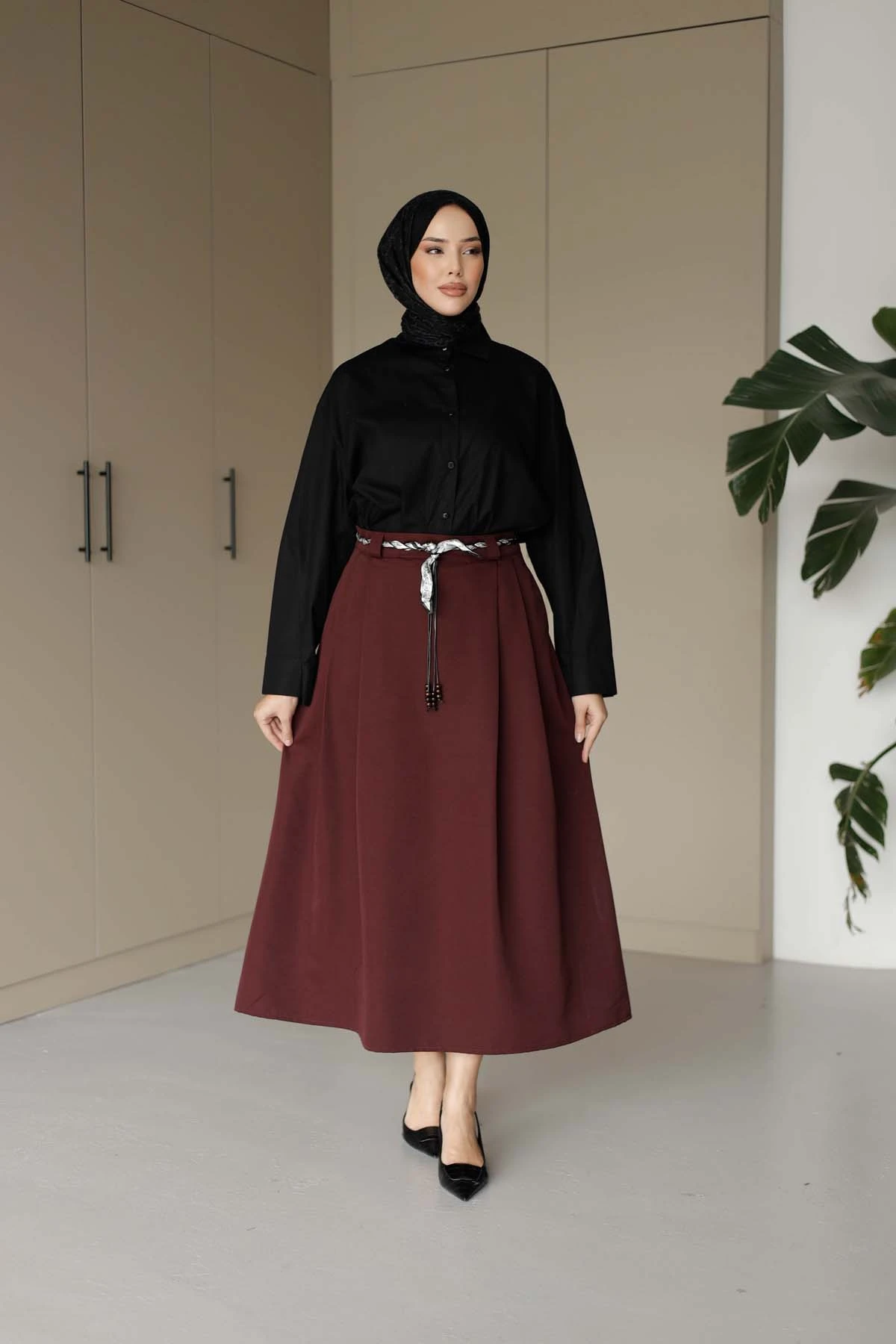 Vintage Esintili Fular Örgü Kuşak Etek