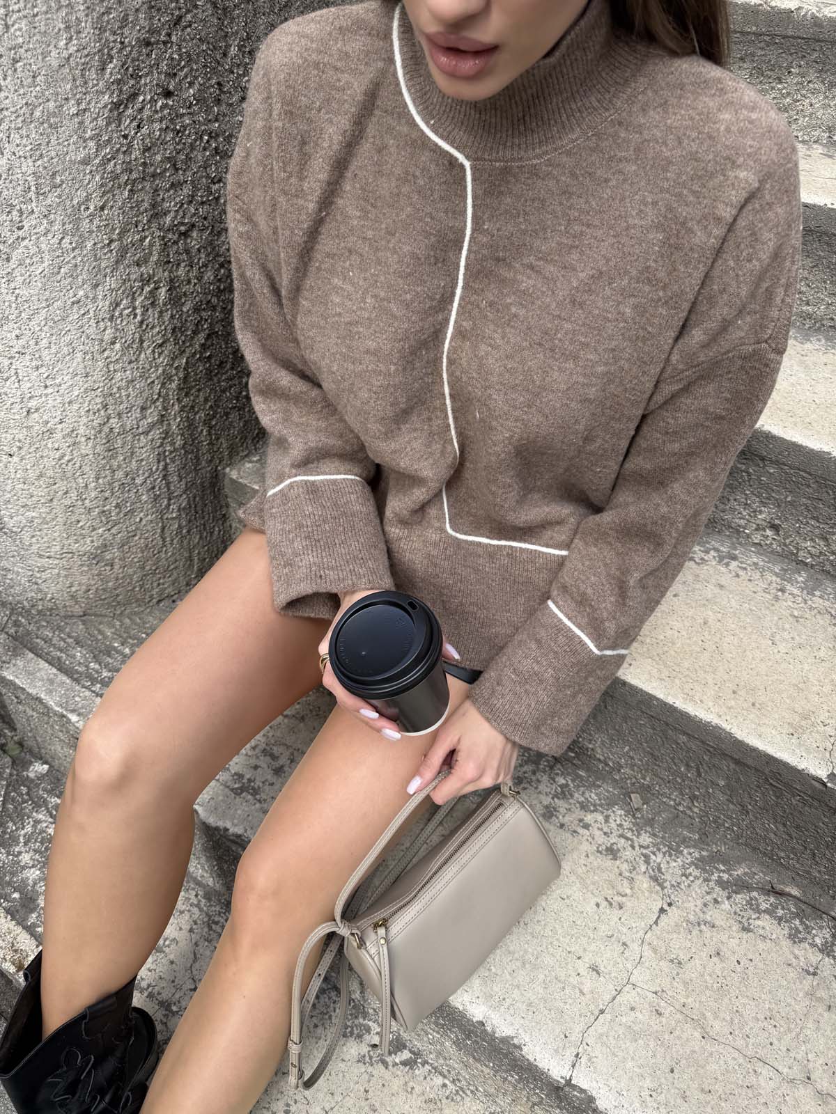 Şardonlu Kordineli Balıkcı Yaka Kazak