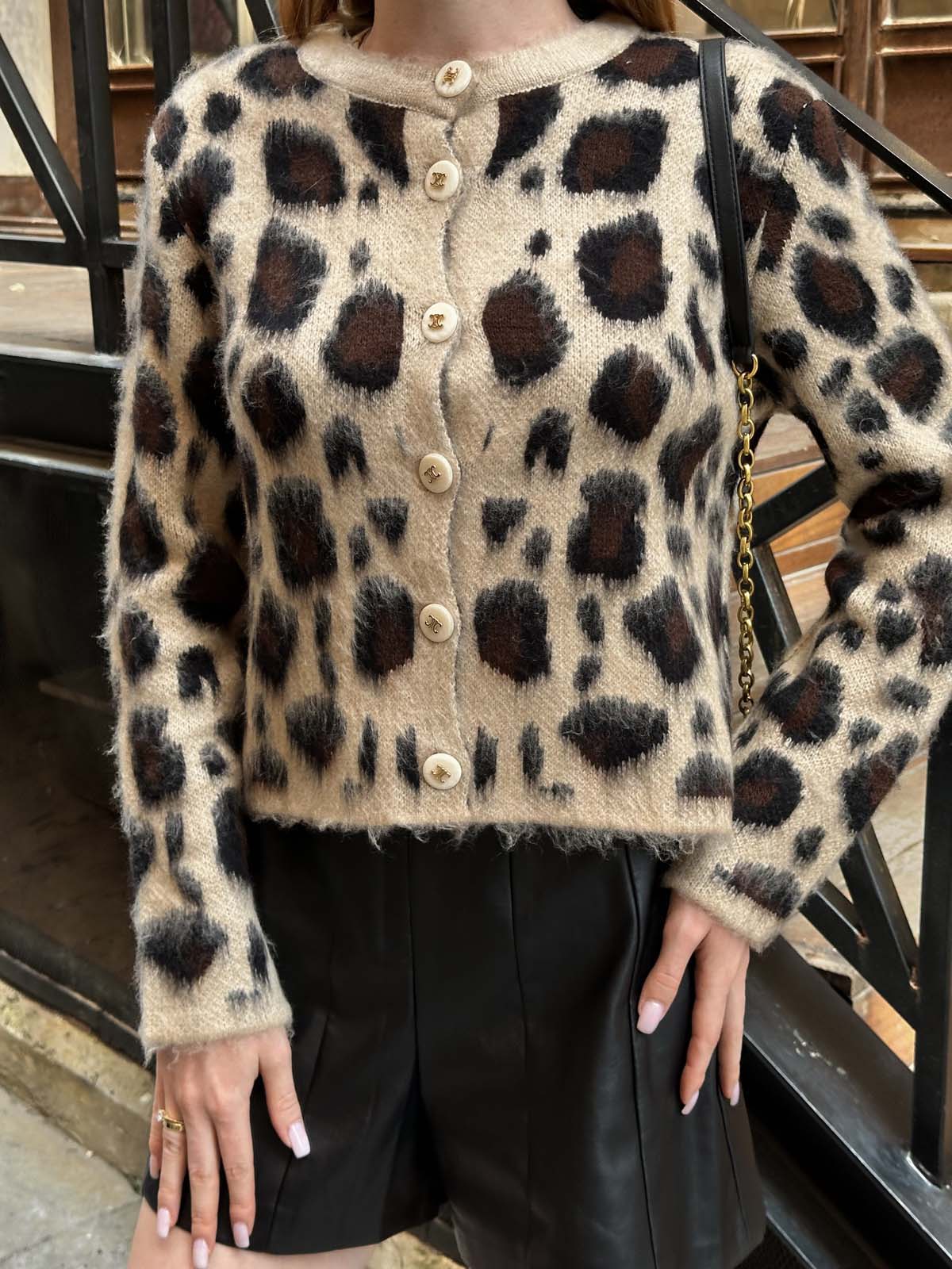 Şardonlu Leopar Kısa Ceket