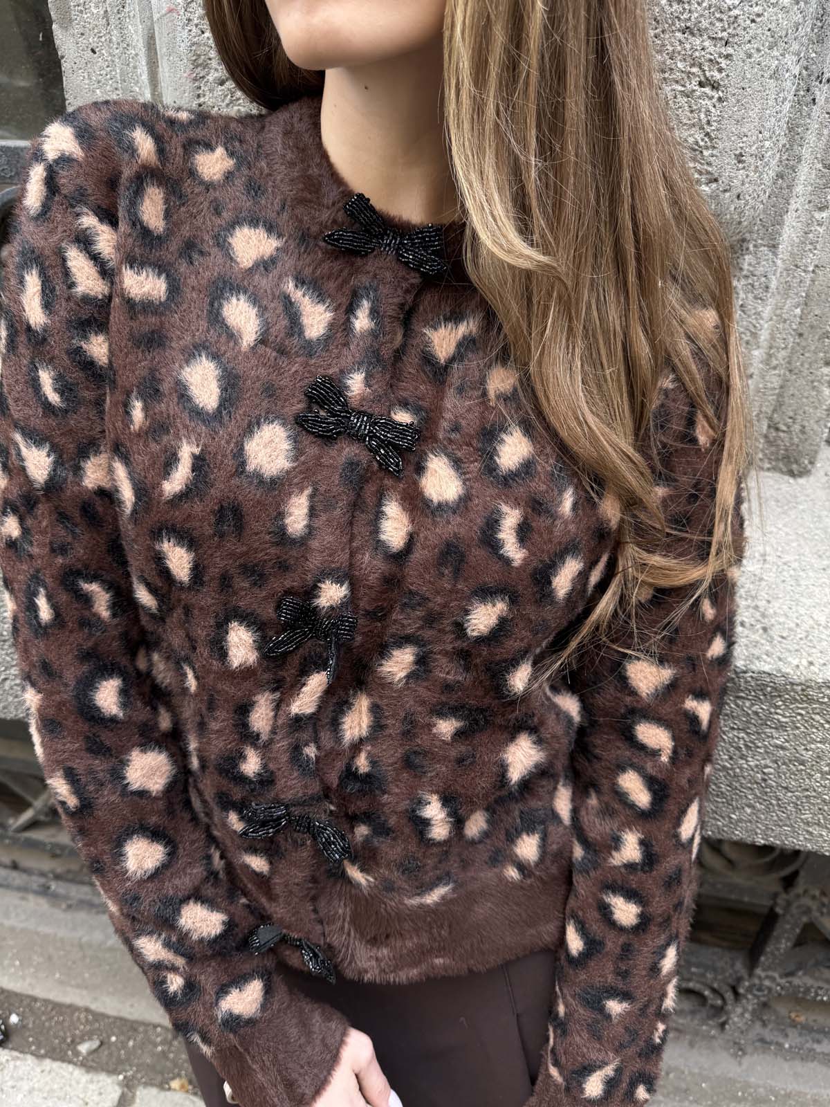 Angora Leoparlı Kısa Çıtçıtlı Ceket