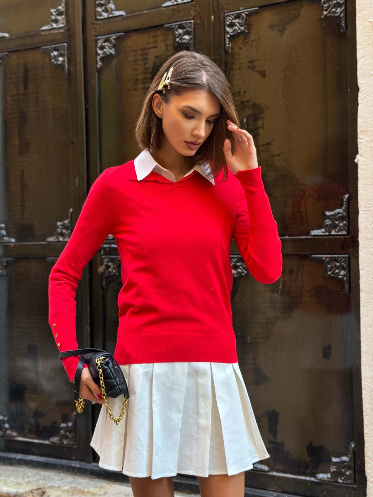 Korspan  Düz Gömlek Yaka  Kazak