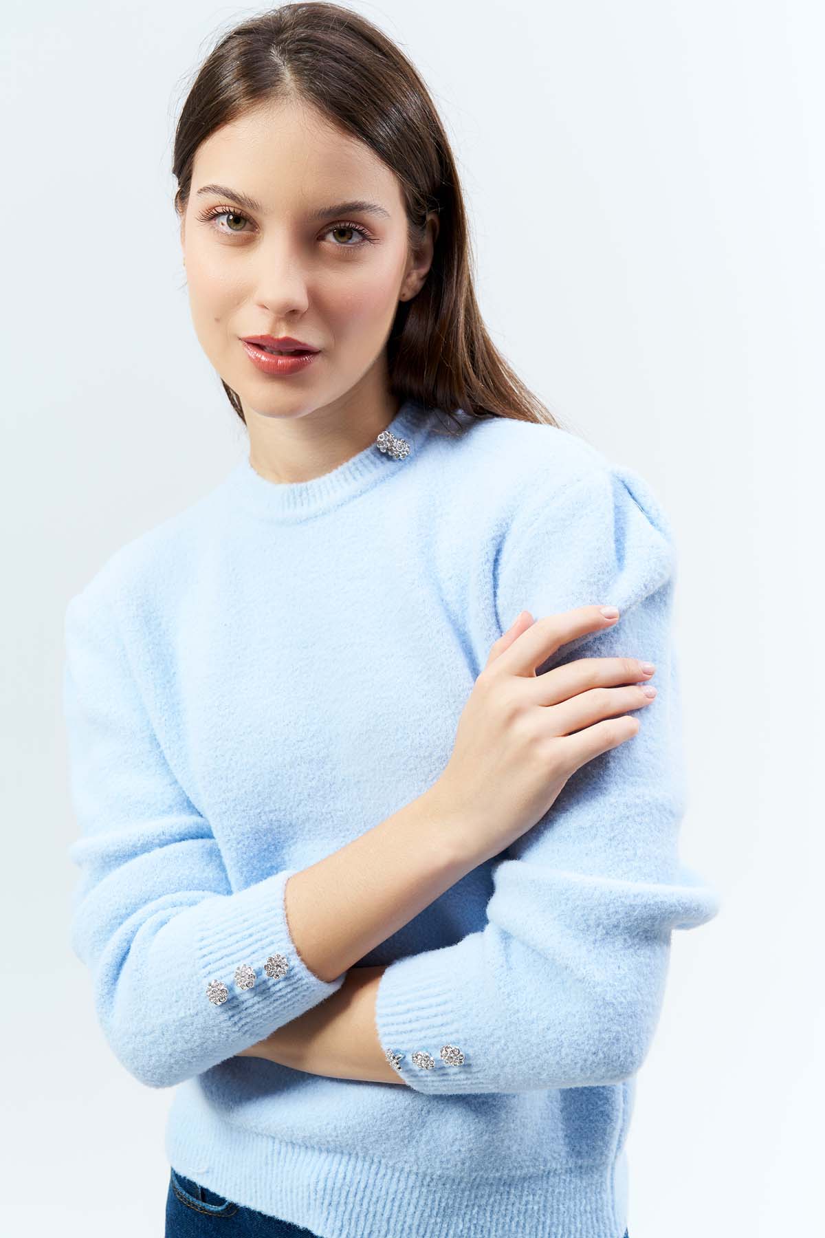 Angora Kolu Düğmeli Kazak