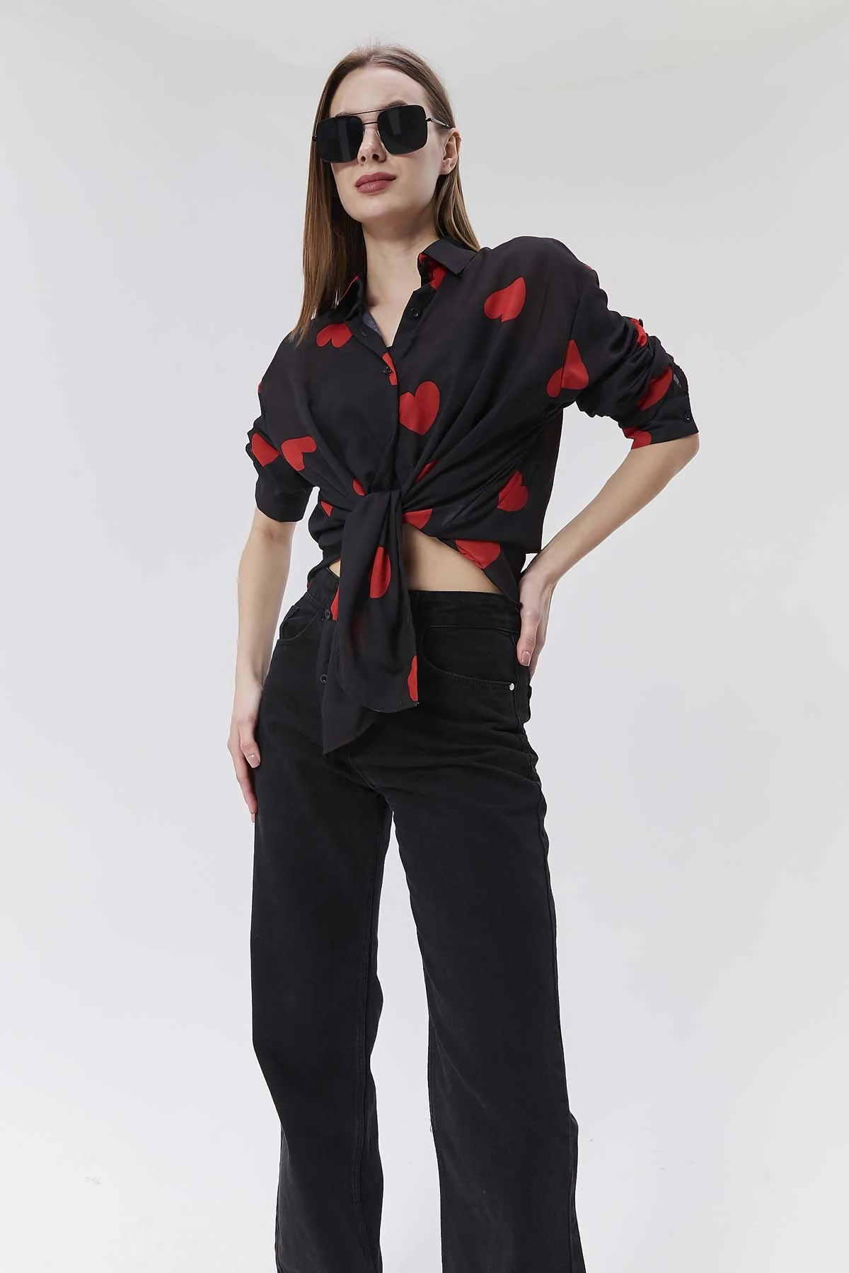 Karışık  Kalp Desenli Gömlek