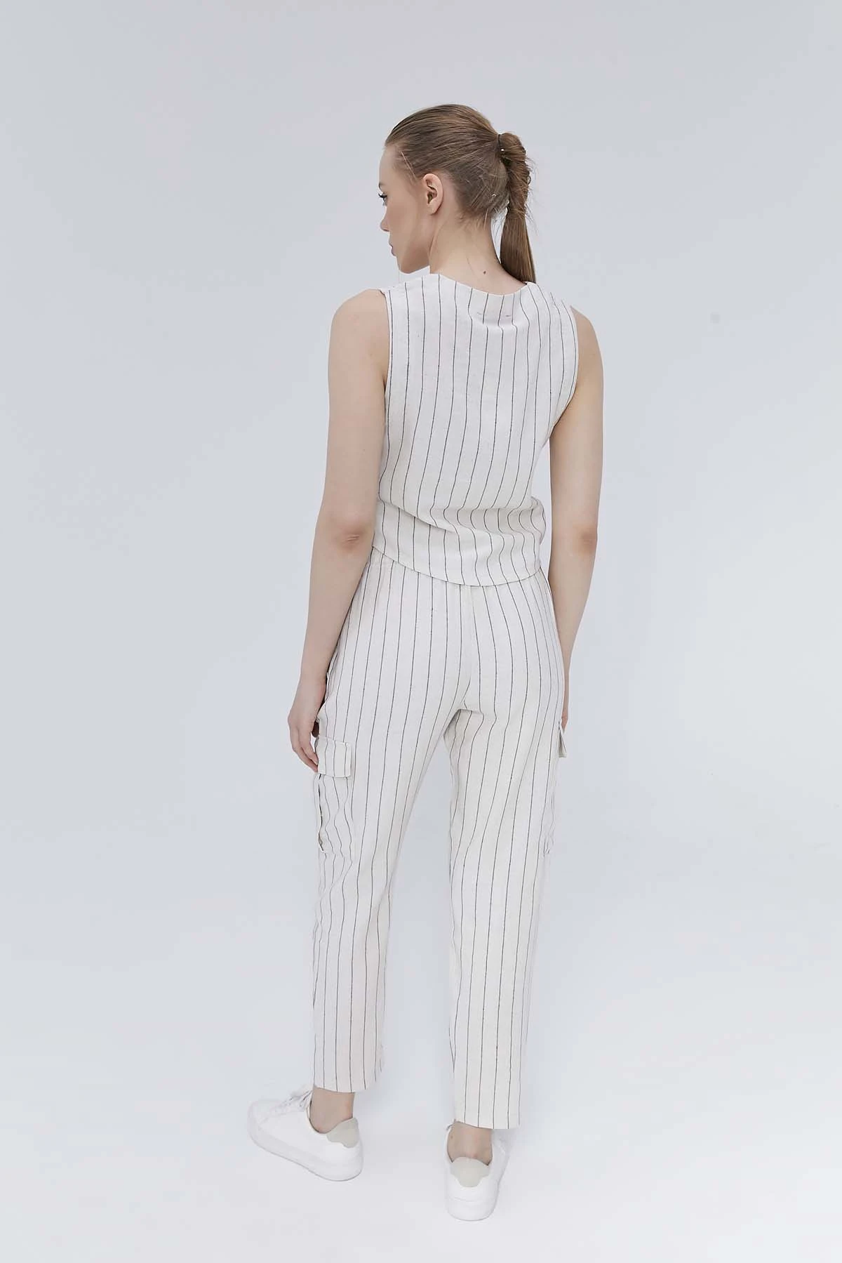 Çizgili  Keten  Yelek