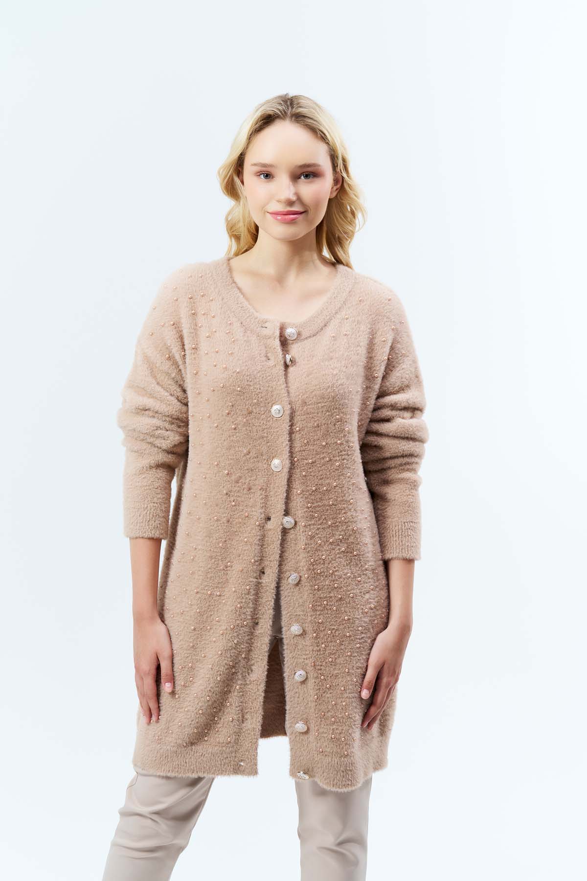 Angora İncili Uzun Ceket