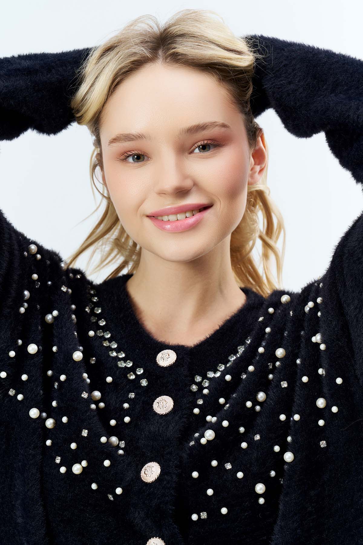 Angora İncili Uzun Ceket