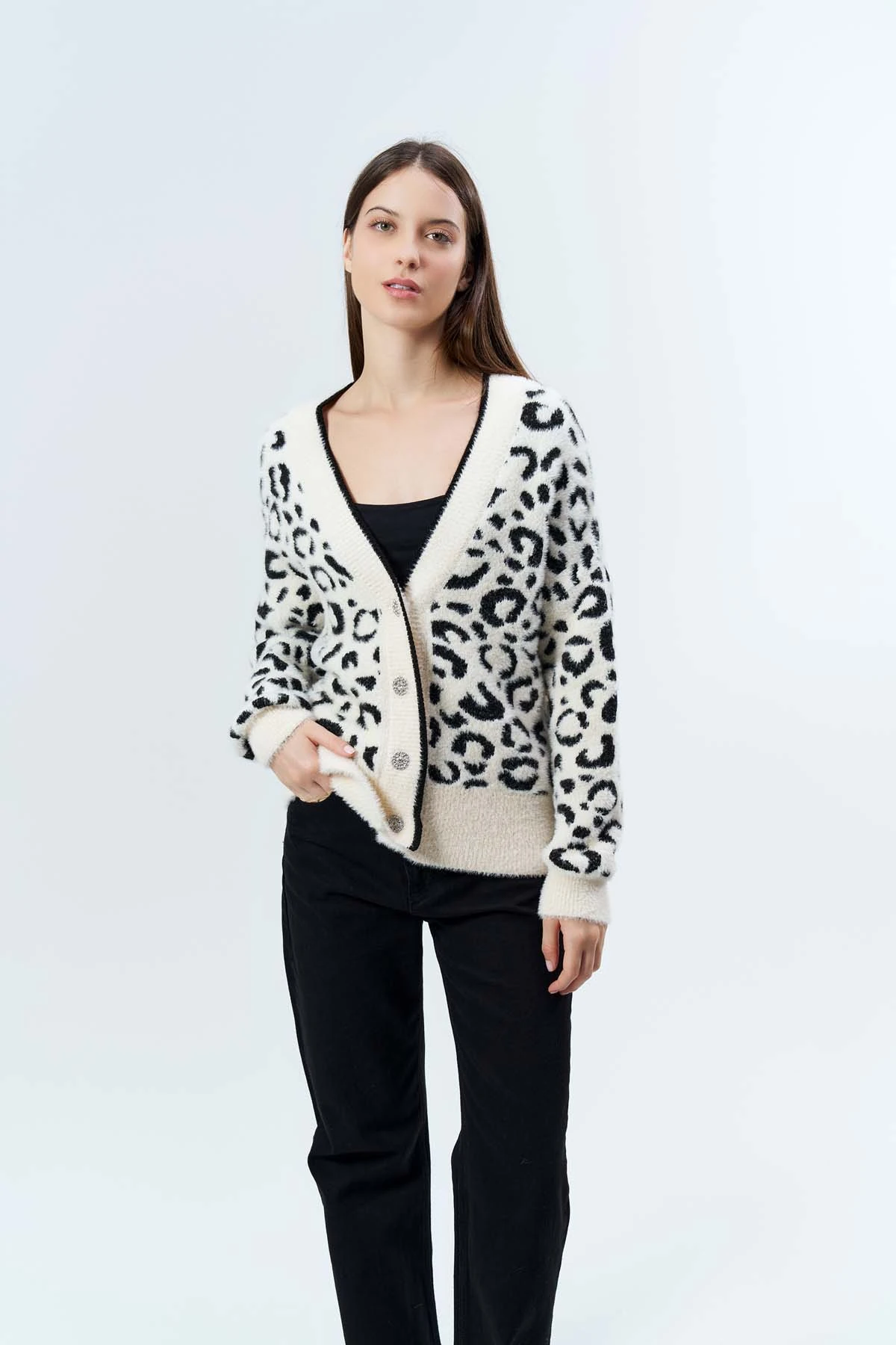 Angora Leopar Desenli Ceket