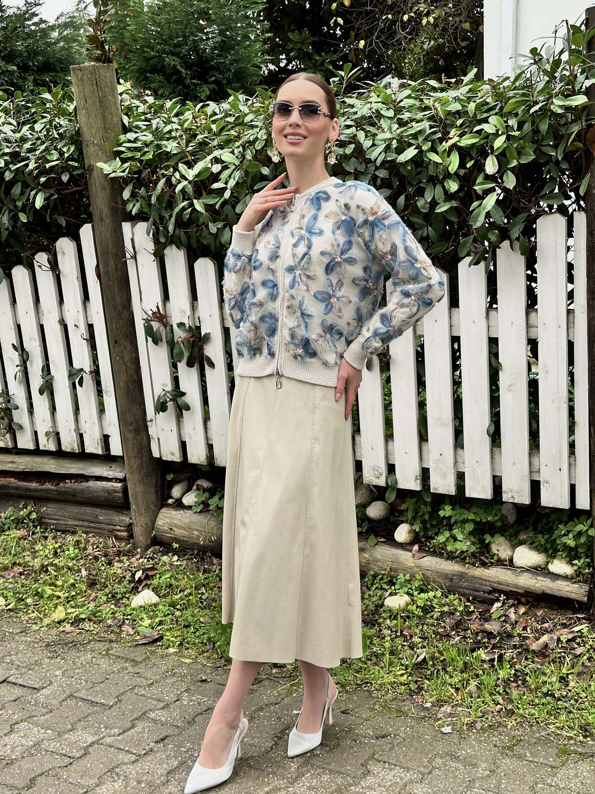 Pamuk Papatyalı Kumaşlı Fermuarlı Ceket