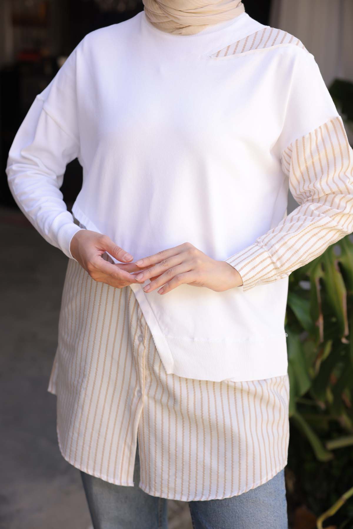 Merserize Kumaş Detaylı Tunik