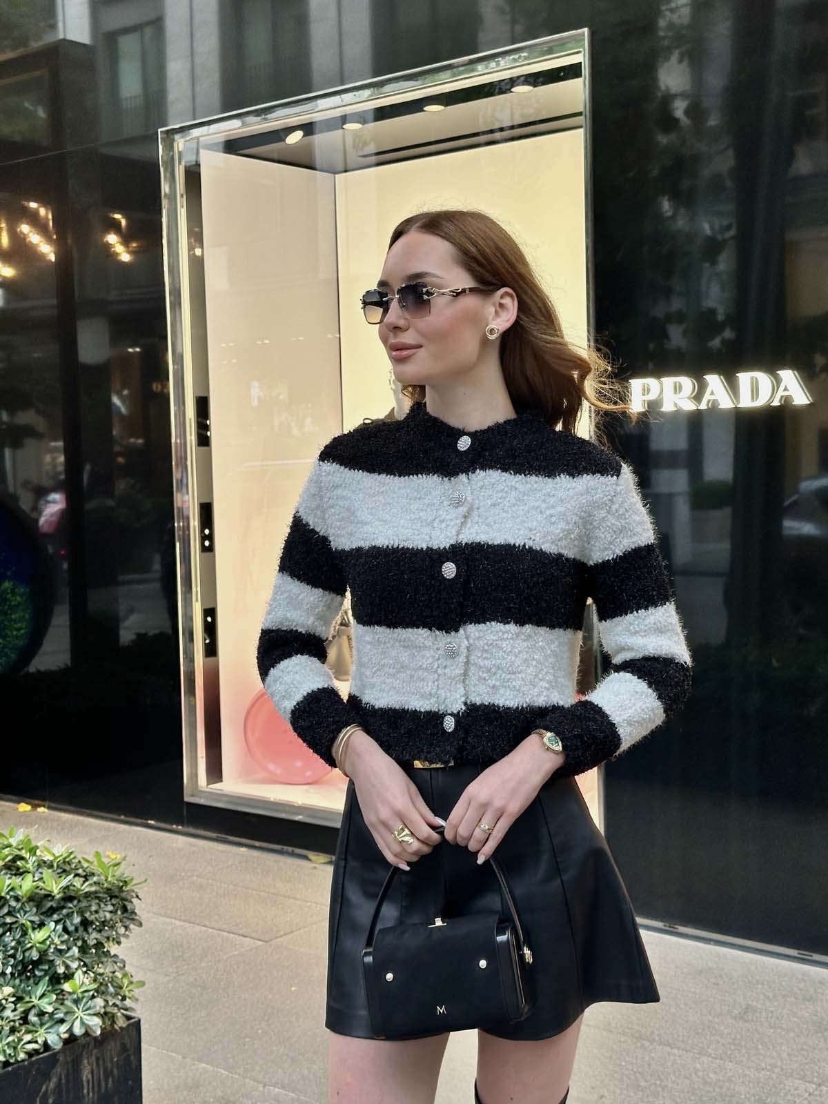 Simli Ponponlu Çizgili Ceket