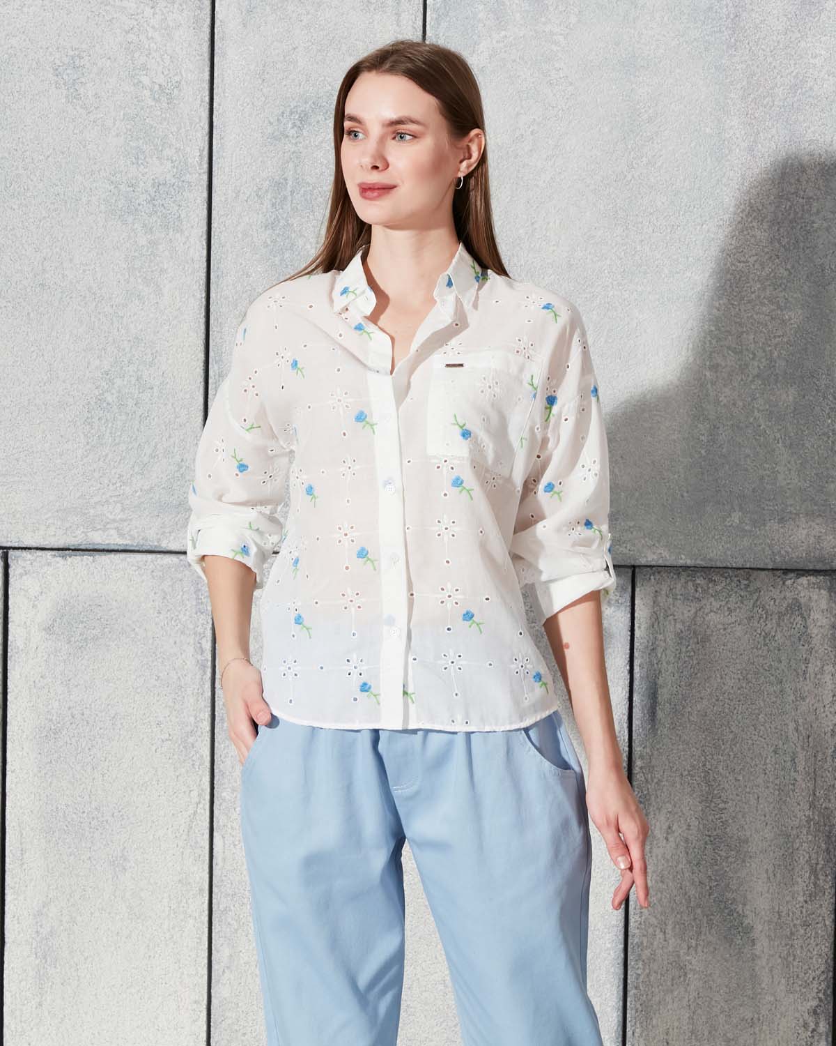 Çiçekli Pamuk Gömlek