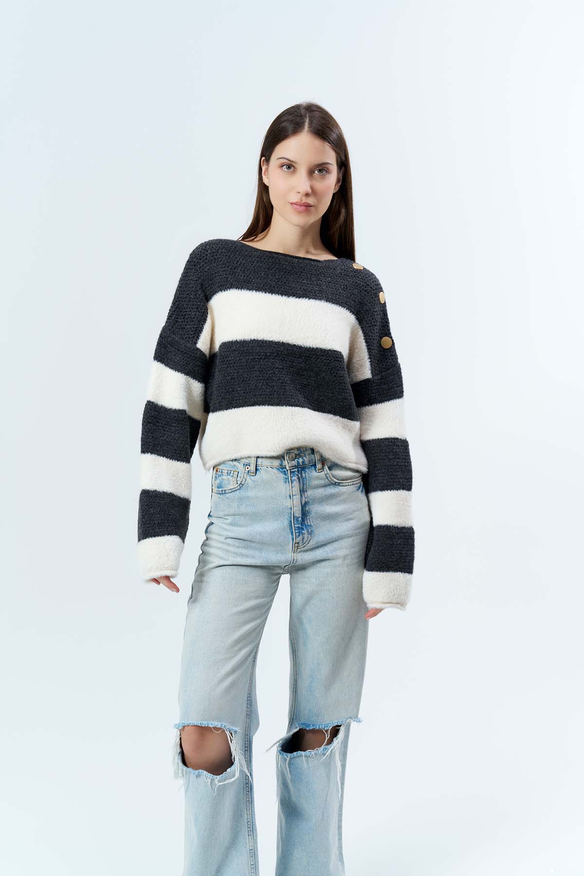 Ters Örgülü Bisiklet Yaka Kazak