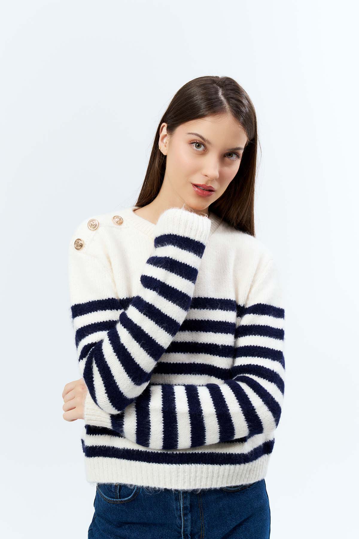 Omuz Düğme Detaylı Kazak