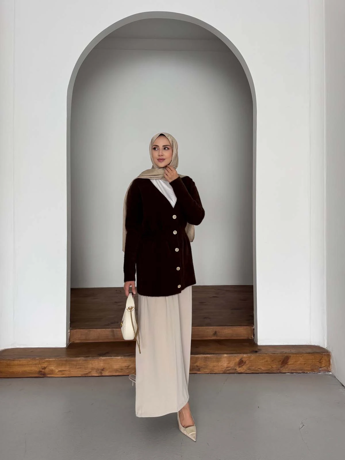 Angora V Yaka Uzun Ceket