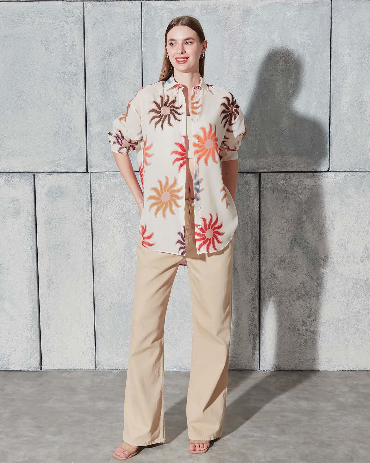 Çiçek Desen Digital Baskı Gömlek