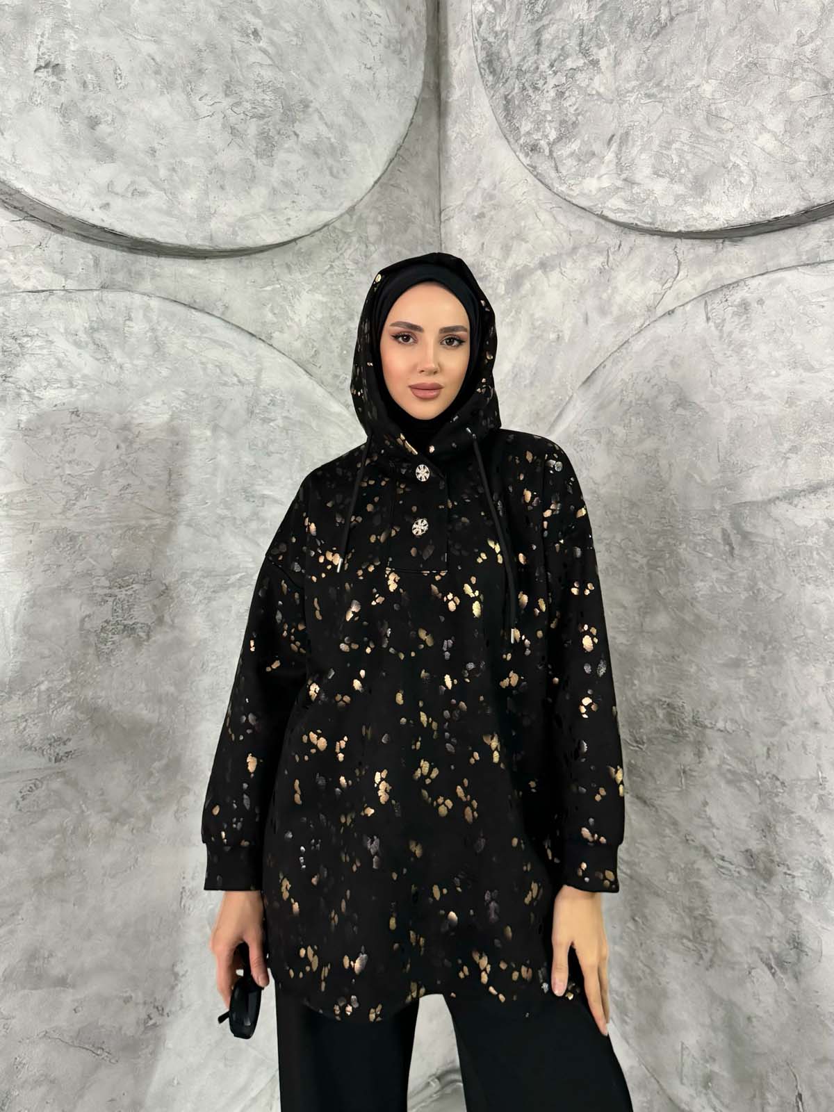 Varak Baskılı Kopşonlu Sweatshirt