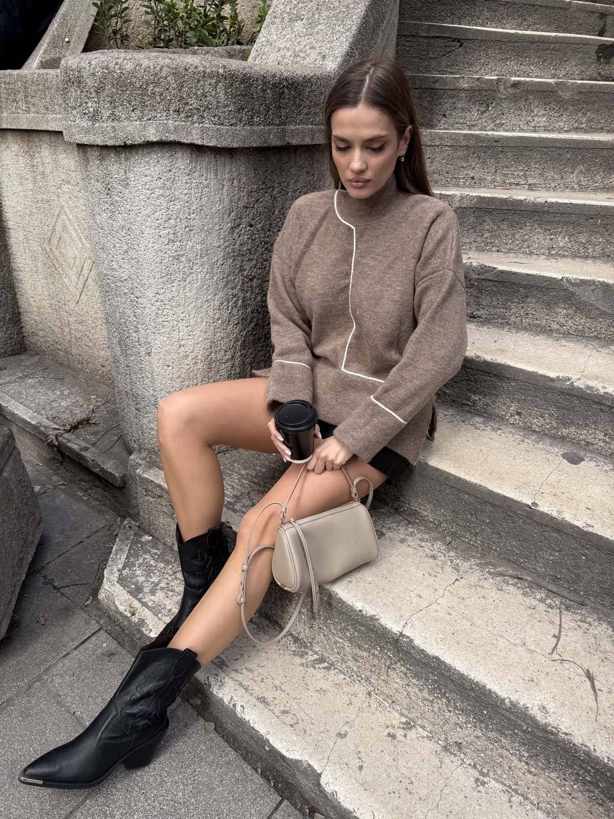 Şardonlu Kordineli Balıkcı Yaka Kazak