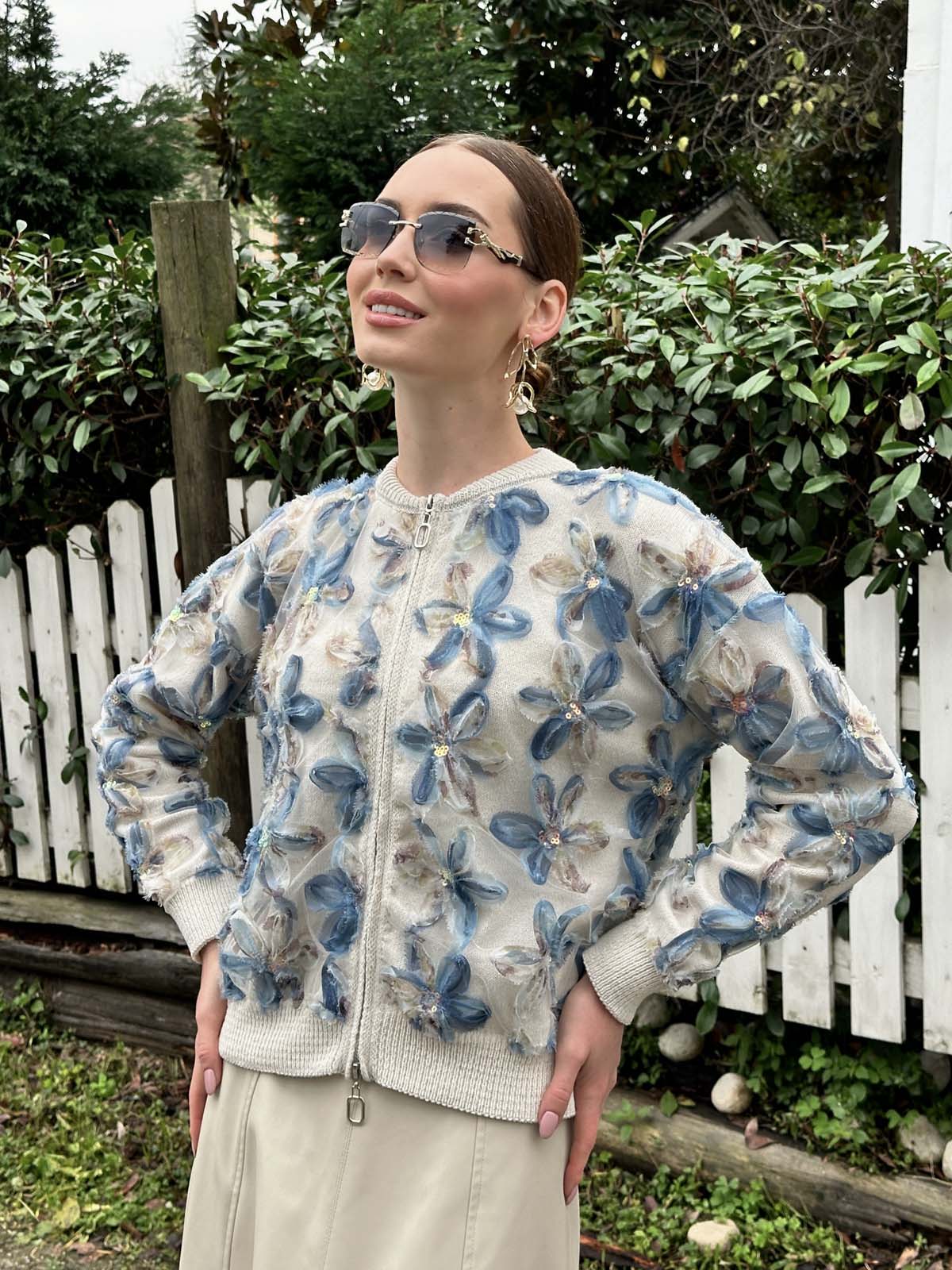 Pamuk Papatyalı Kumaşlı Fermuarlı Ceket