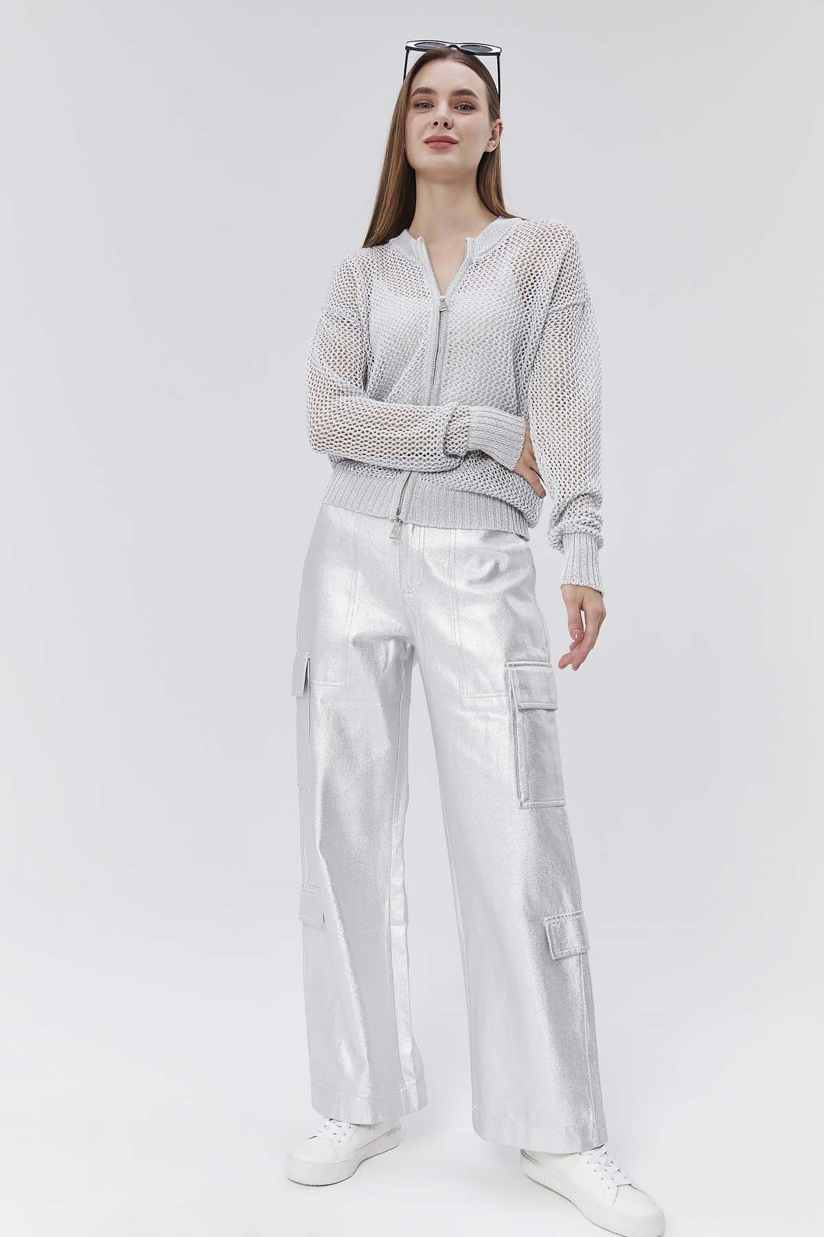 Simli Ajurlu Fermuarlı Ceket