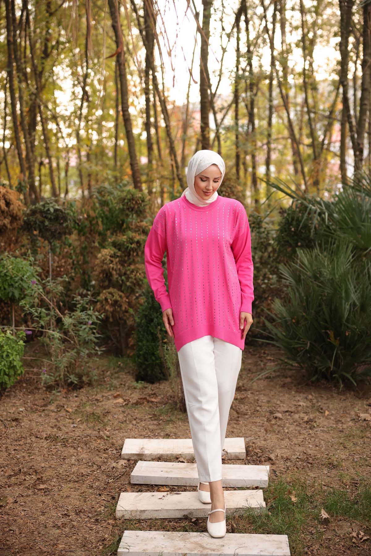 Soğuk Tuşe Evaze Taşlı Tunik