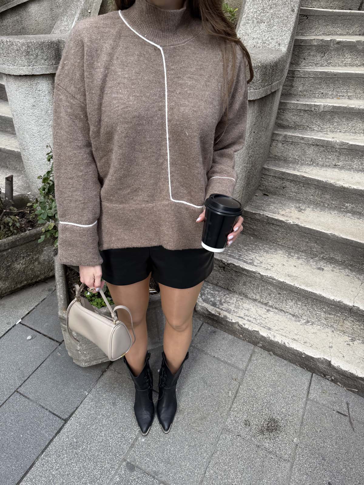 Şardonlu Kordineli Balıkcı Yaka Kazak