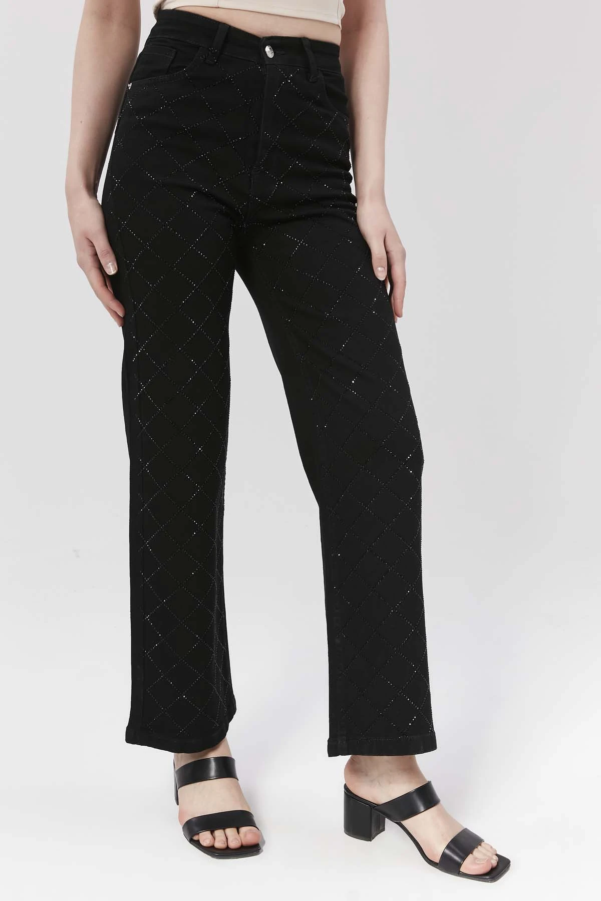 Baklava Desen  Taşlı  Salaş  Kot Pantolon