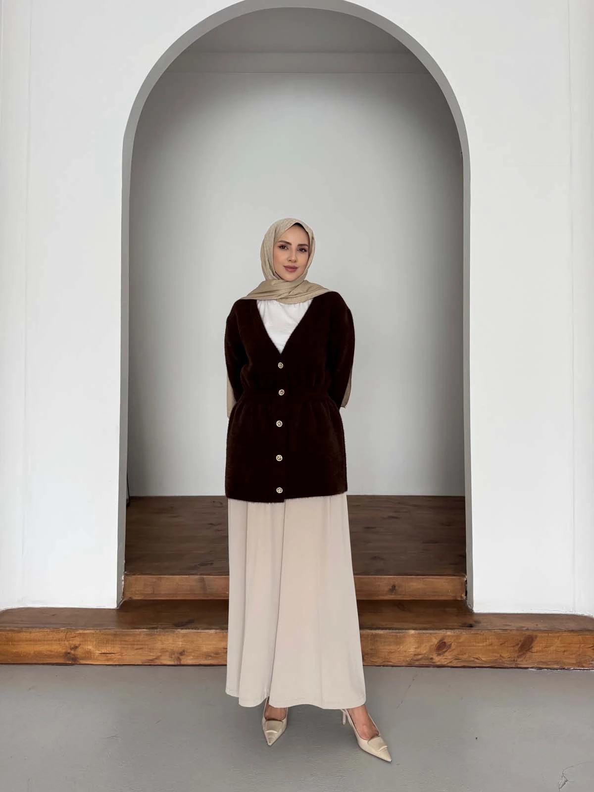 Angora V Yaka Uzun Ceket