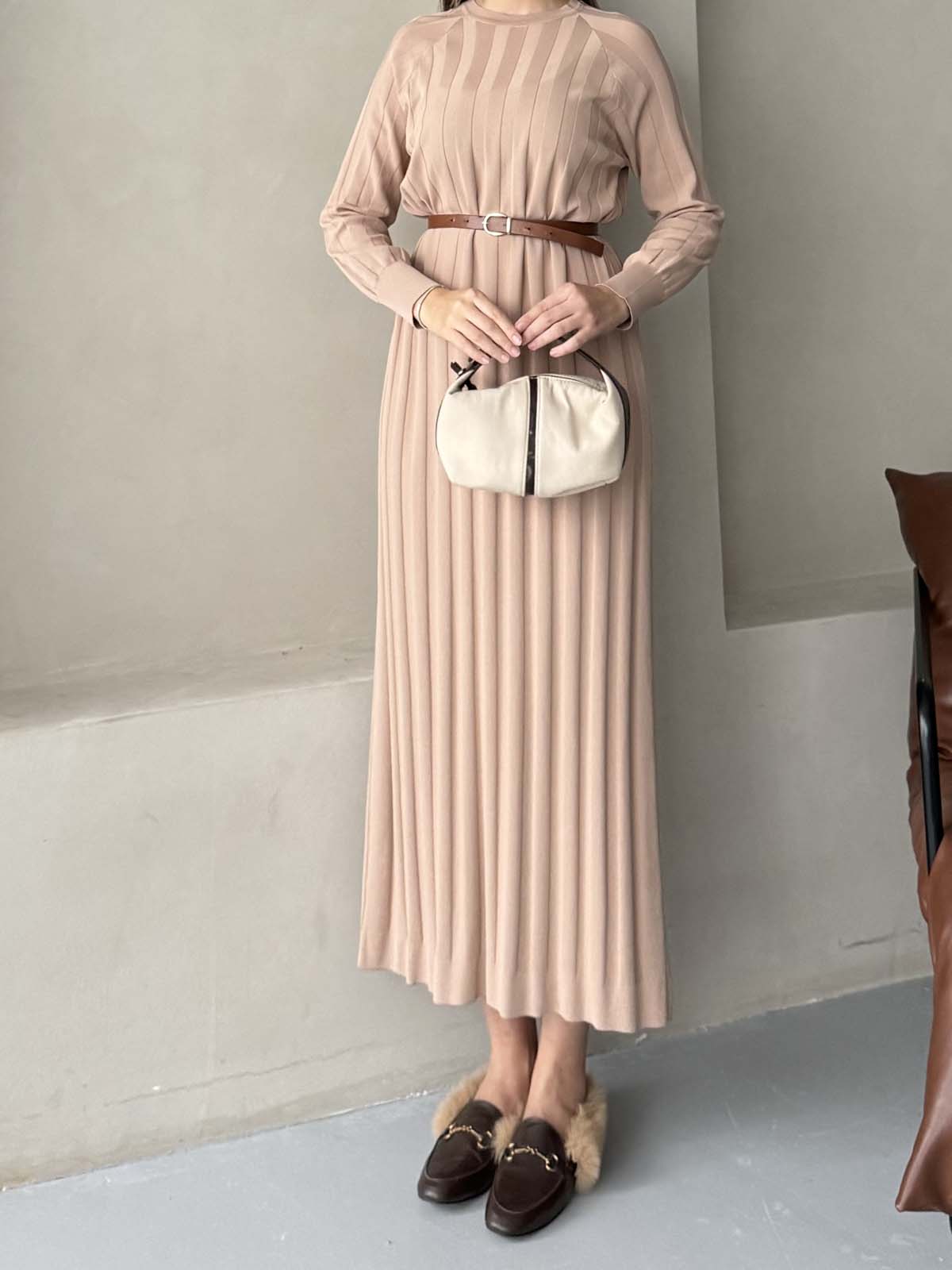 Rayon Kalın Fitilli  Uzun  Elbise