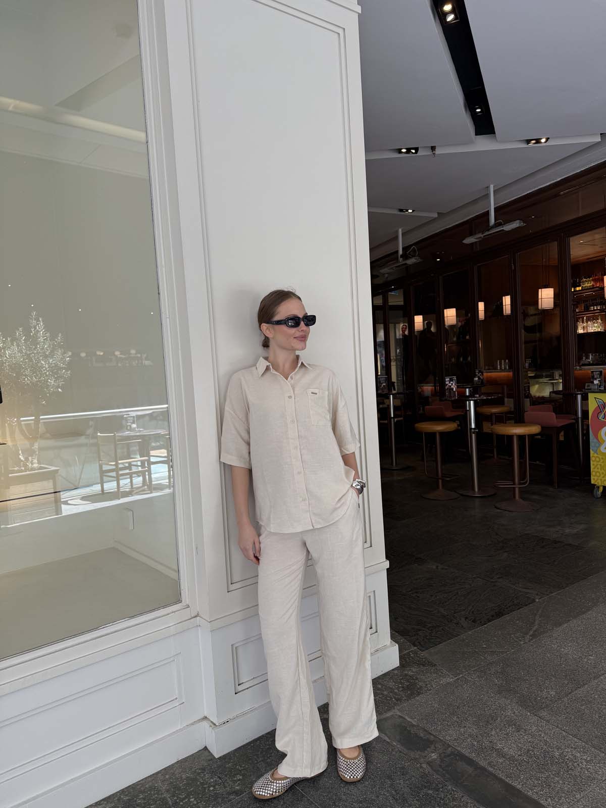 Keten Kısa Kollu Gömlek