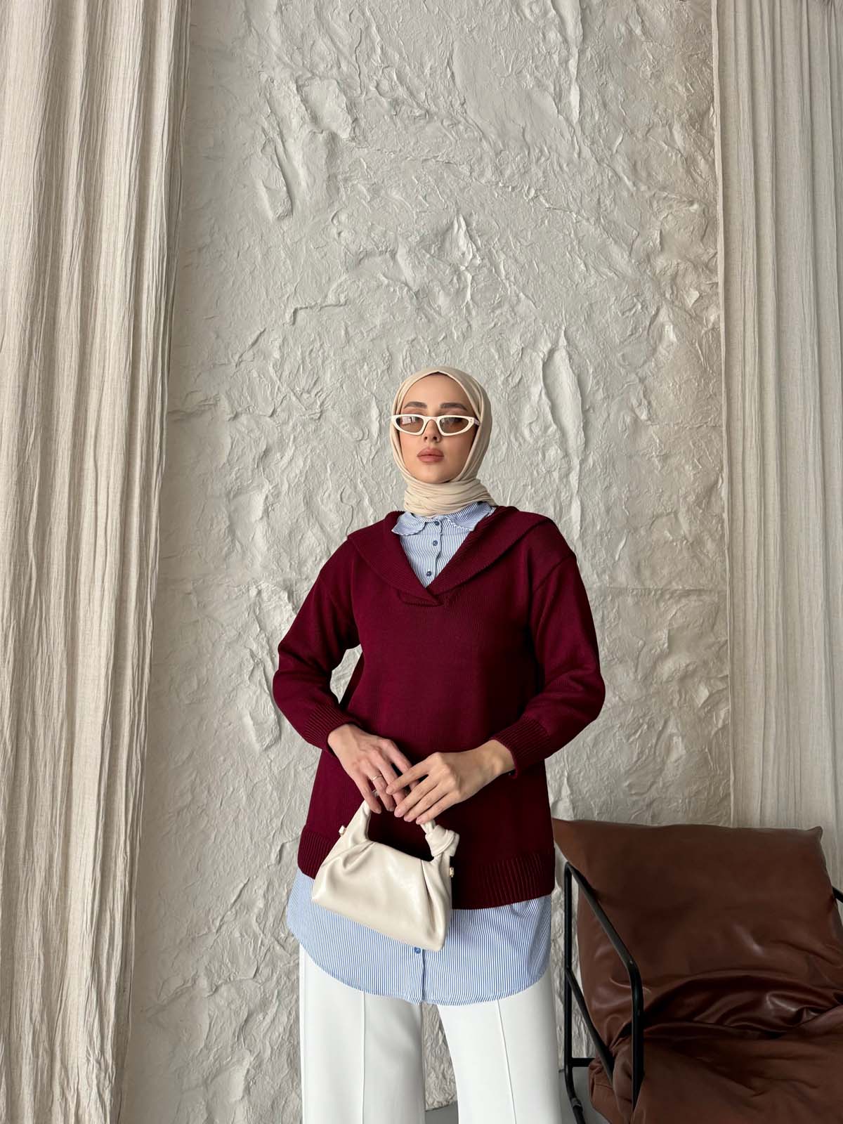 Cotonit Gömlek Yaka Poplin Garnili Tunik