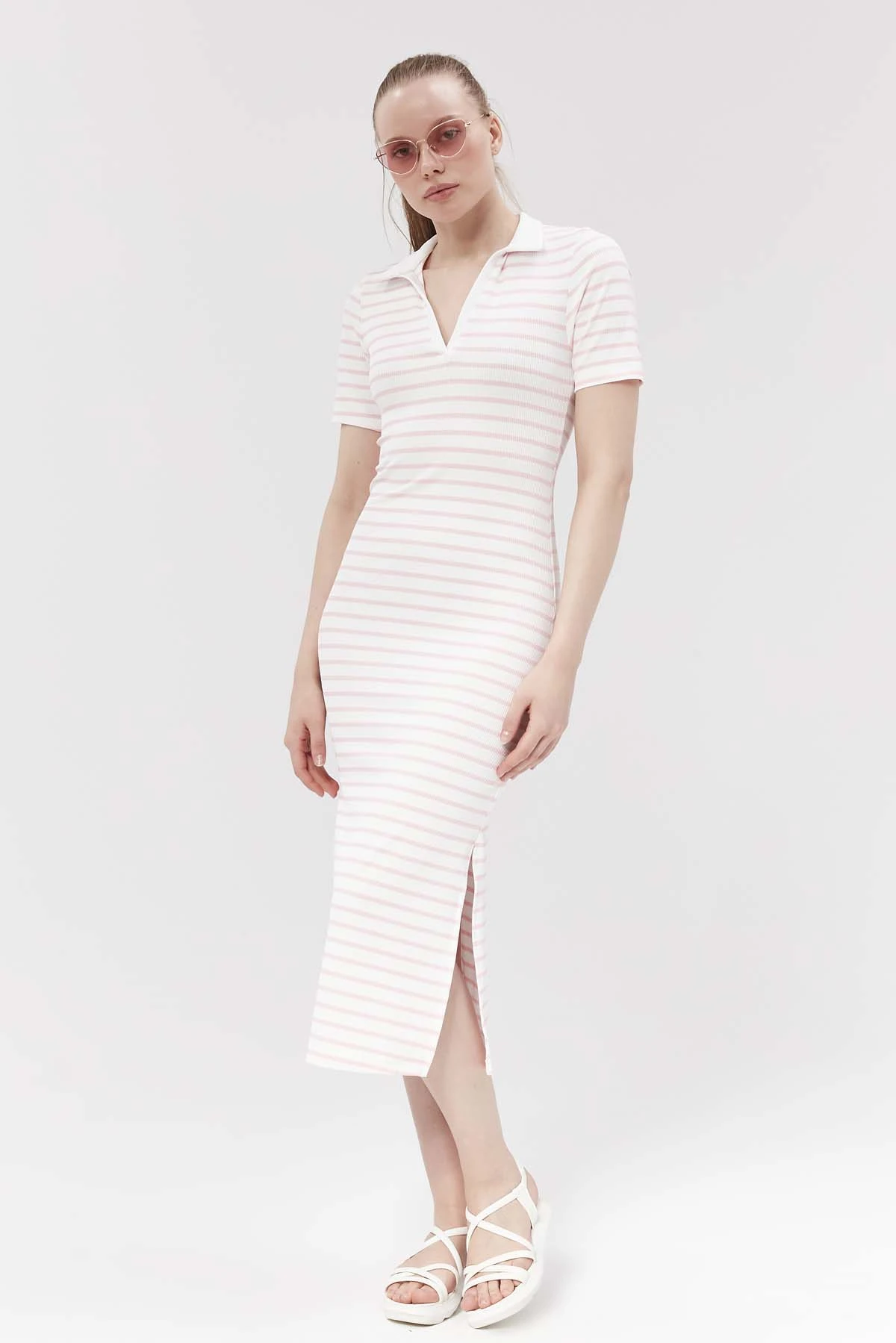 Polo Yaka  Çizgili  Elbise