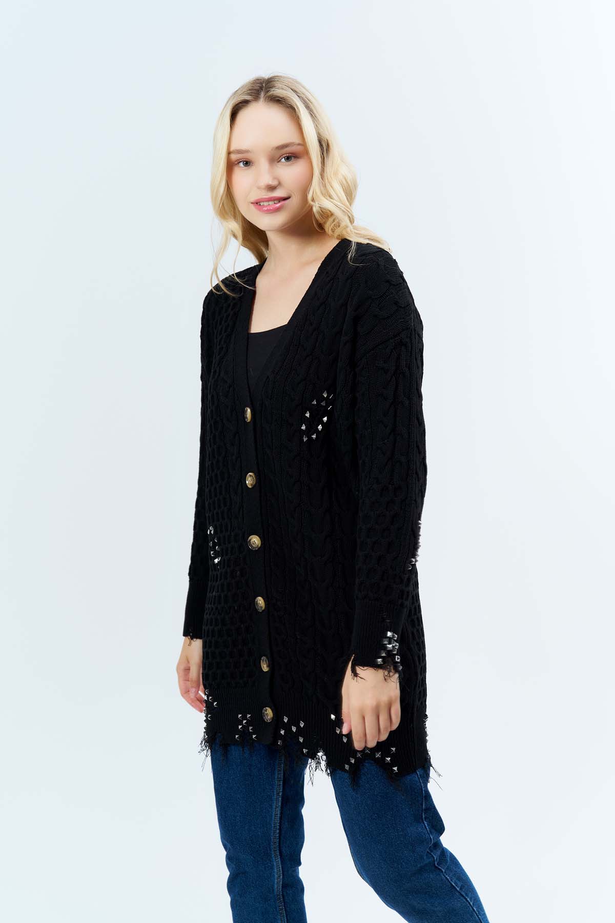 Yırtıklı Pramit Droplu Ceket