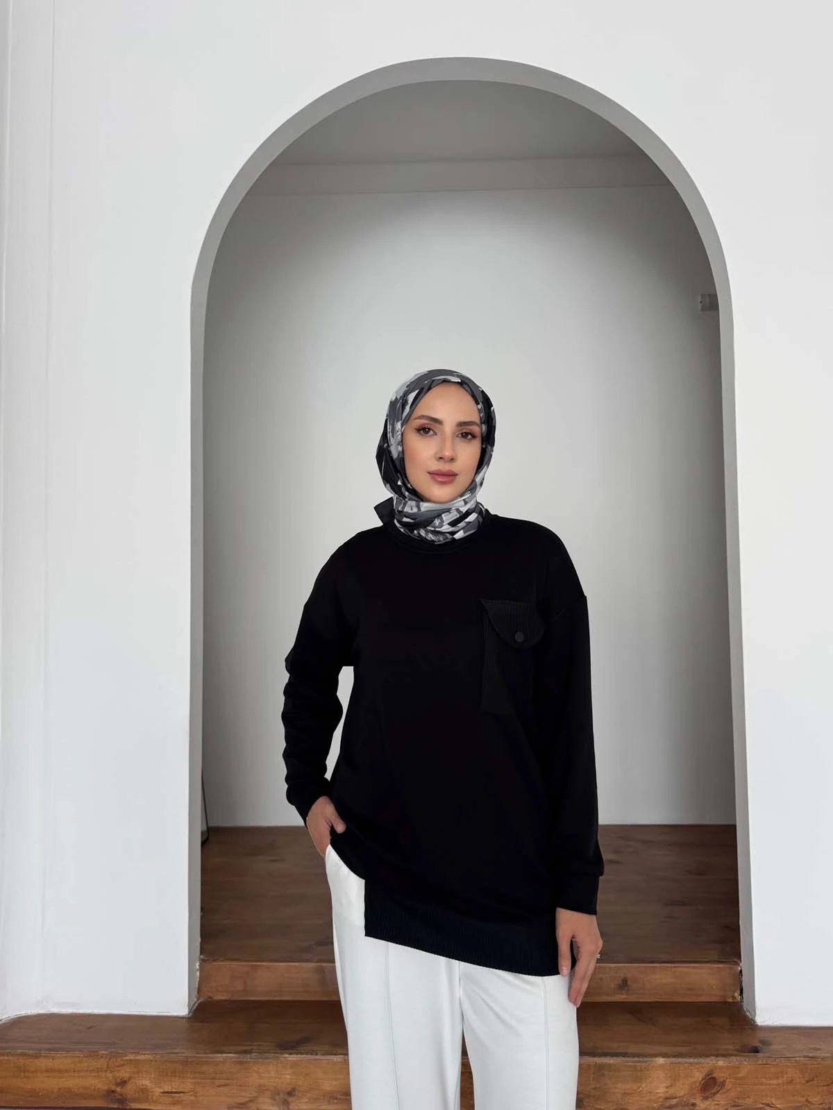 Kapitone Cepli Minimal Kadın Sweatshirt