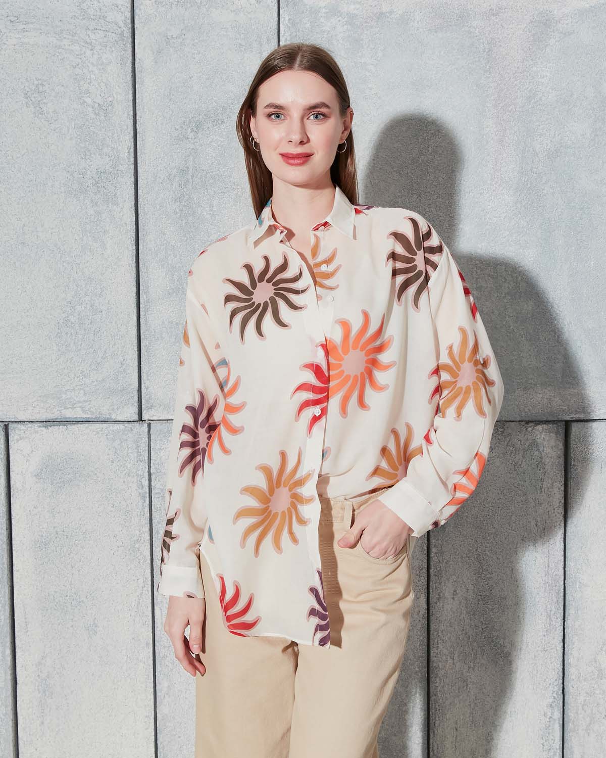 Çiçek Desen Digital Baskı Gömlek