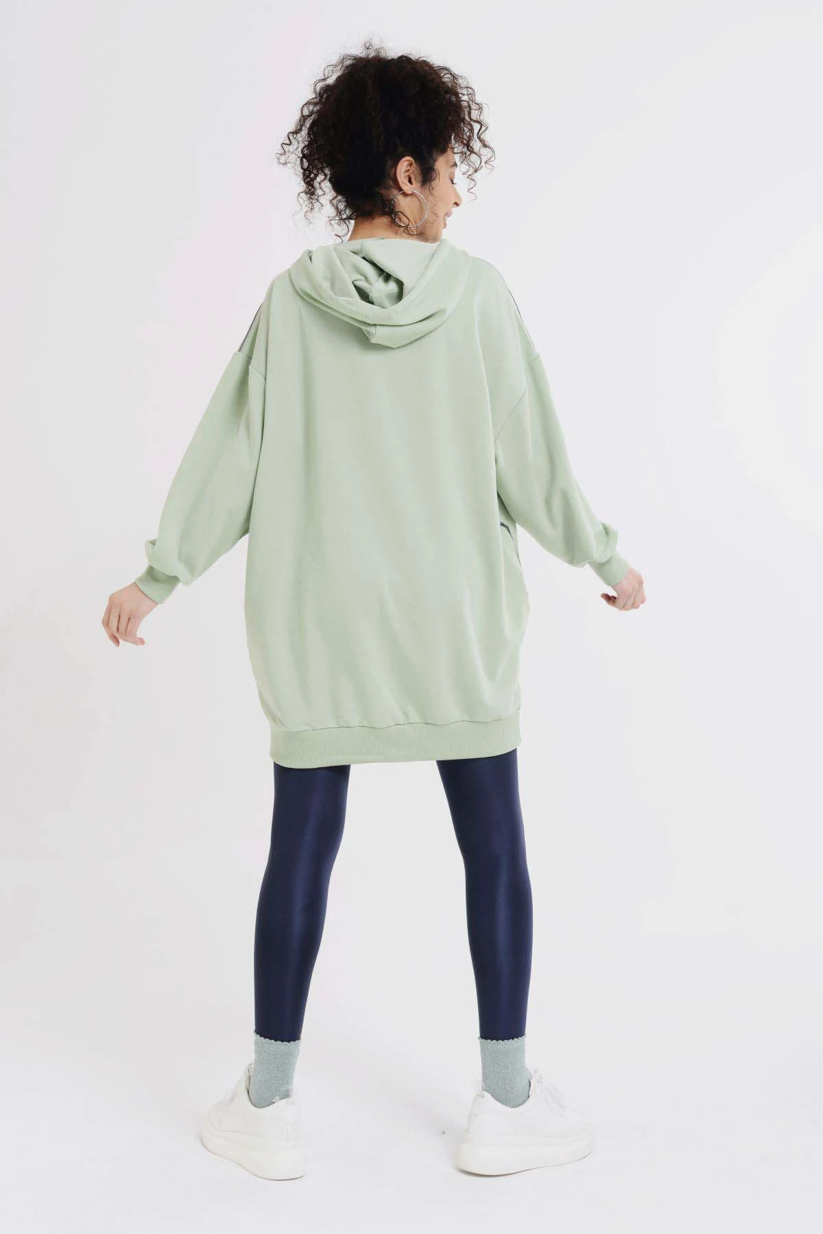 Kapüşonlu  Şeritli Oversize Sweatshirt
