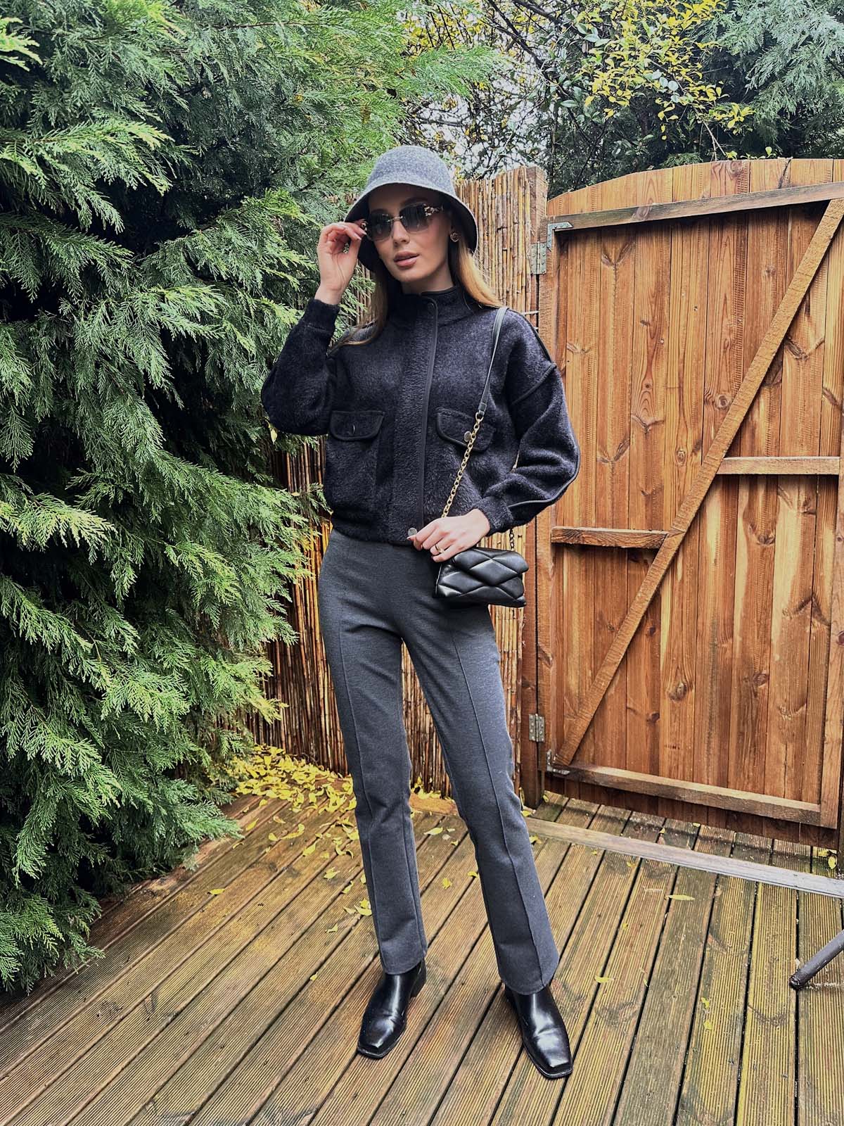 Angora Şeritli Dik Yaka Hırka