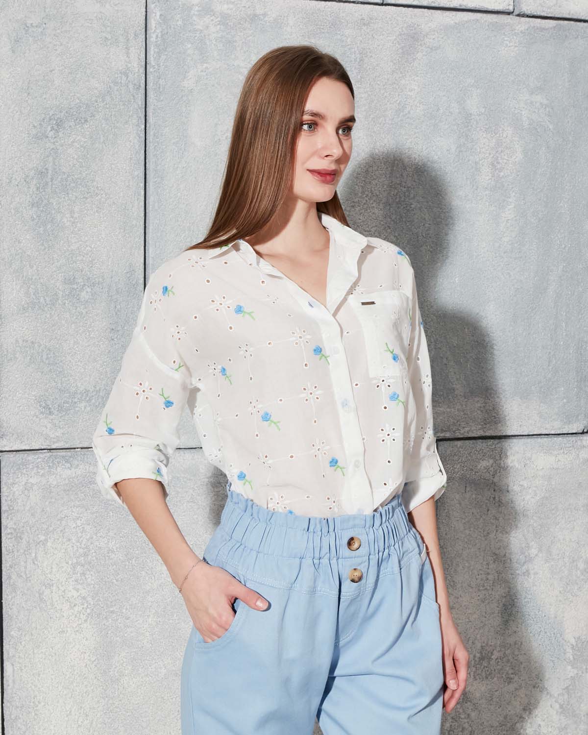 Çiçekli Pamuk Gömlek
