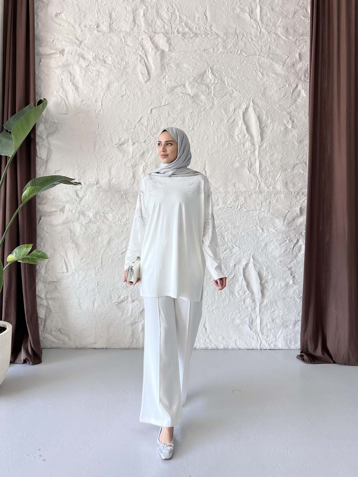 Taş Desenli  Yarasa Kol Tunik