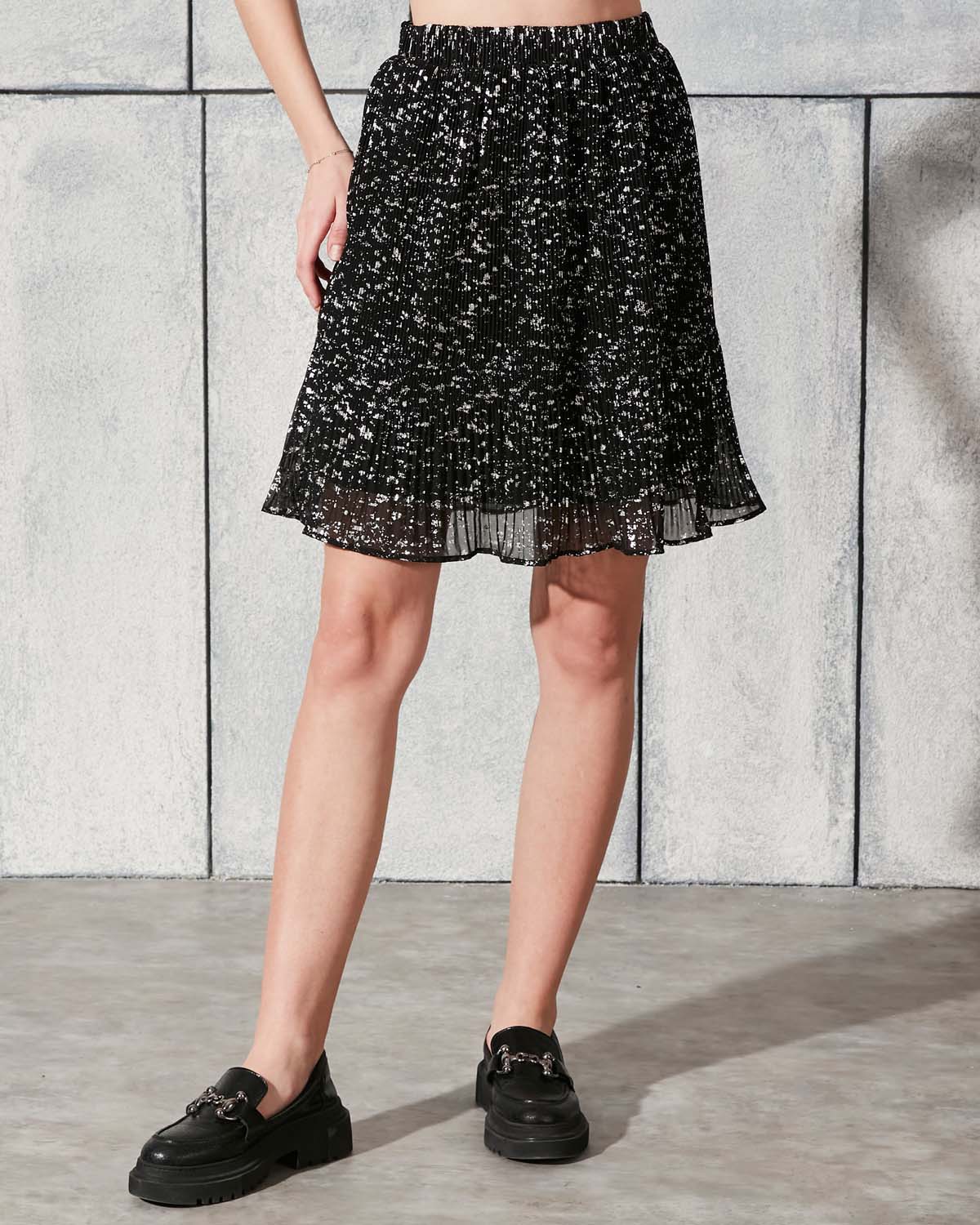 Fırça Desenli Kısa Pileli Etek