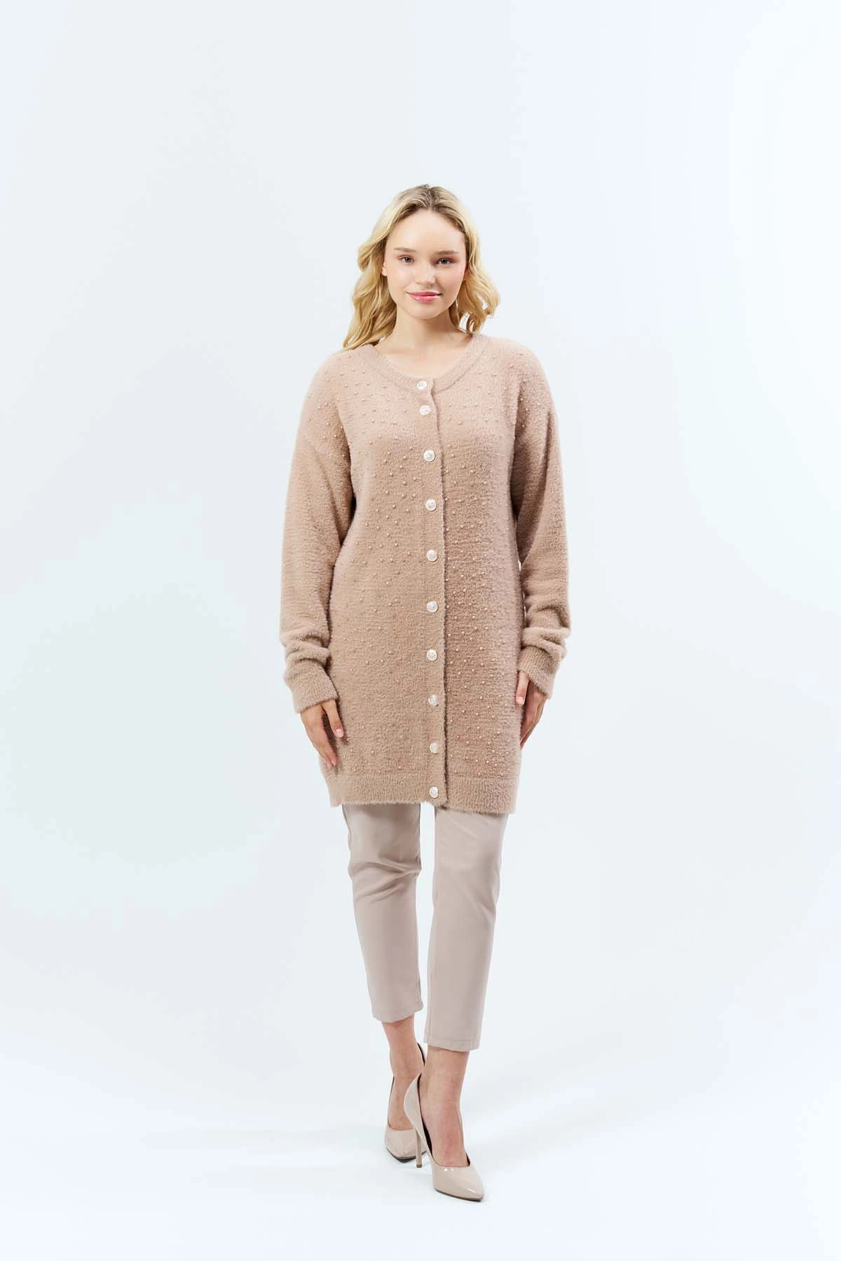 Angora İncili Uzun Ceket