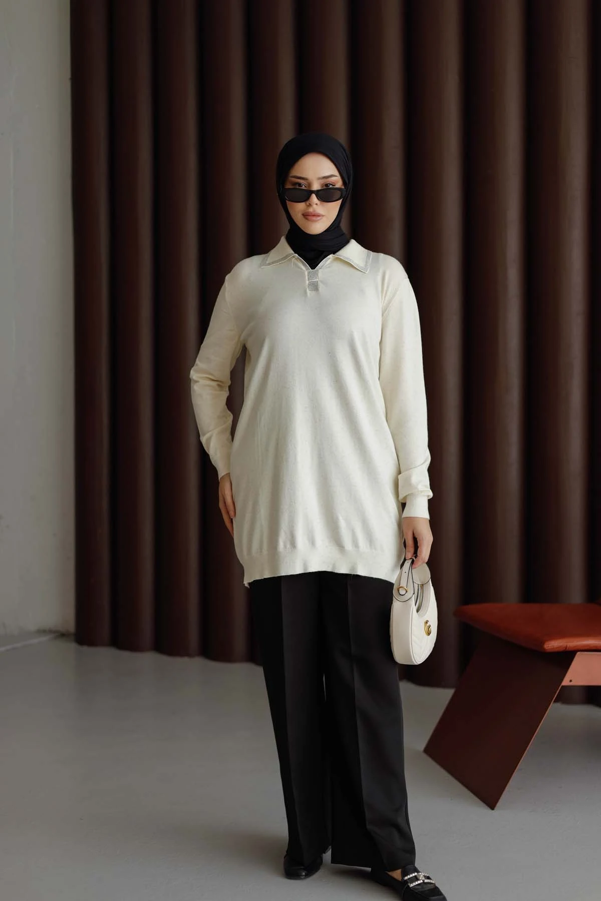 Sim Kırçıllı Korsman Gömlek Yaka Tunik