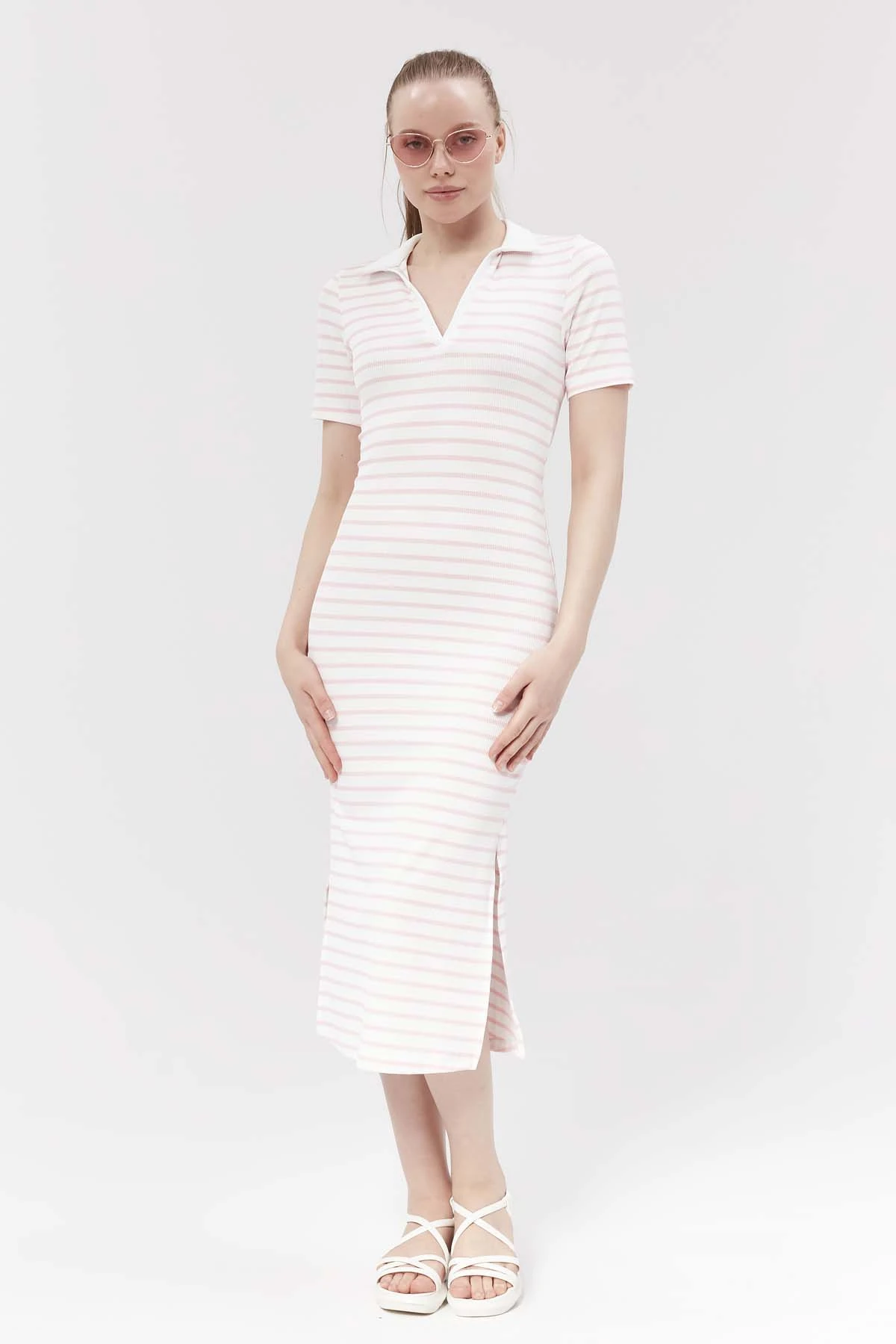 Polo Yaka  Çizgili  Elbise