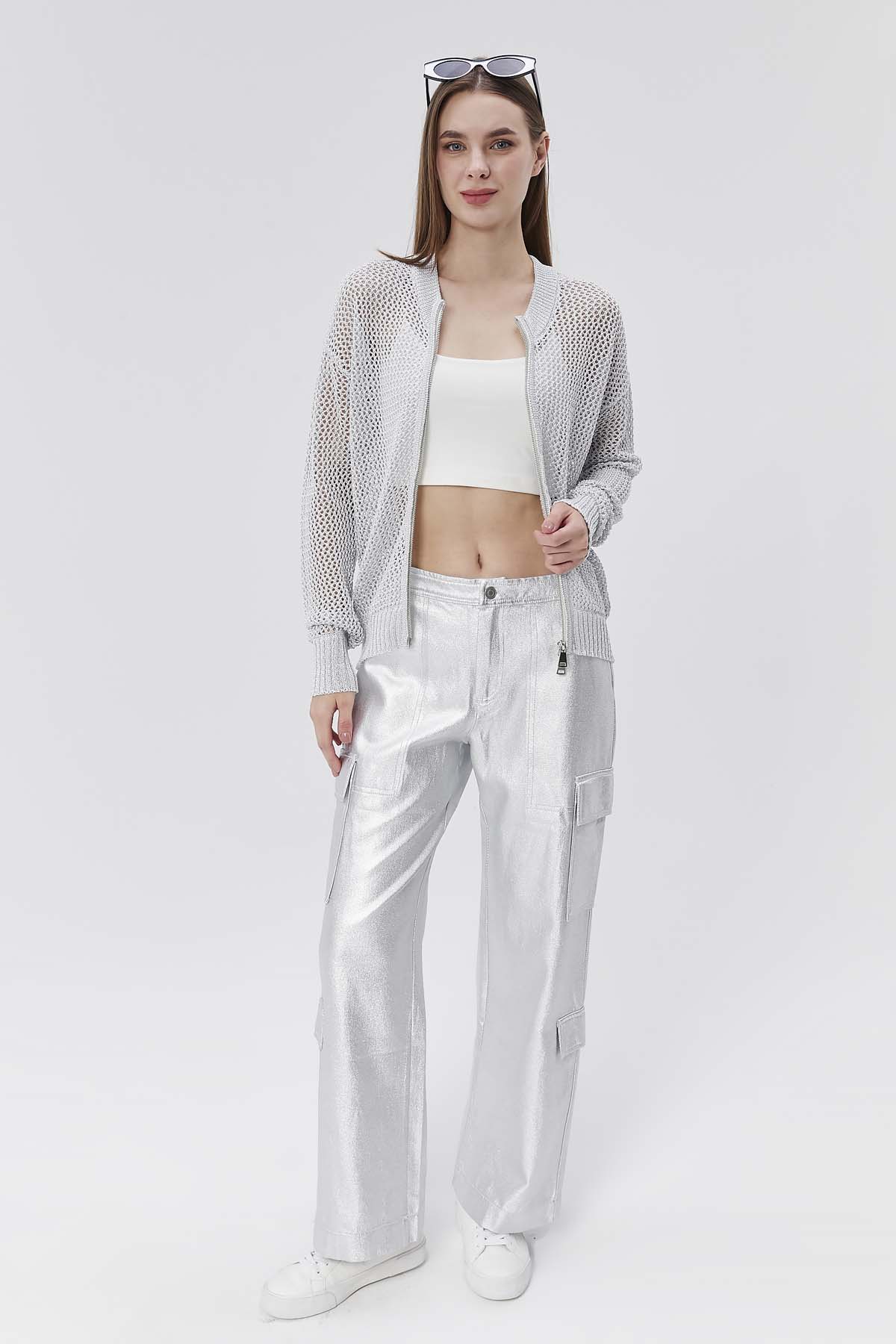 Simli Ajurlu Fermuarlı Ceket